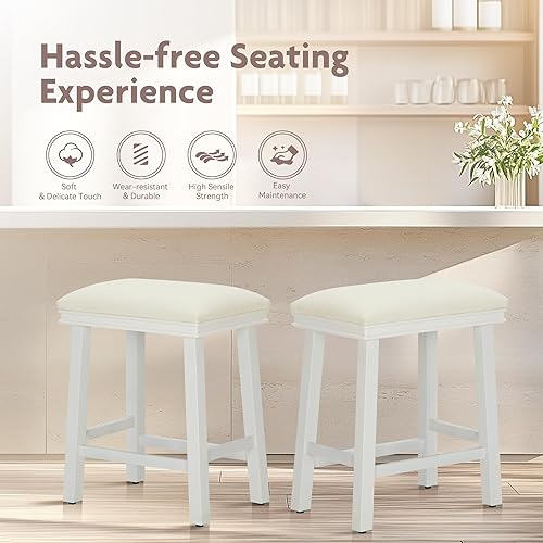 Miniatura 23 de ALPHA HOME Juego de 2 taburetes de bar, taburetes de cocina de madera maciza con cojín de piel sintética gris, taburetes de bar con base de madera