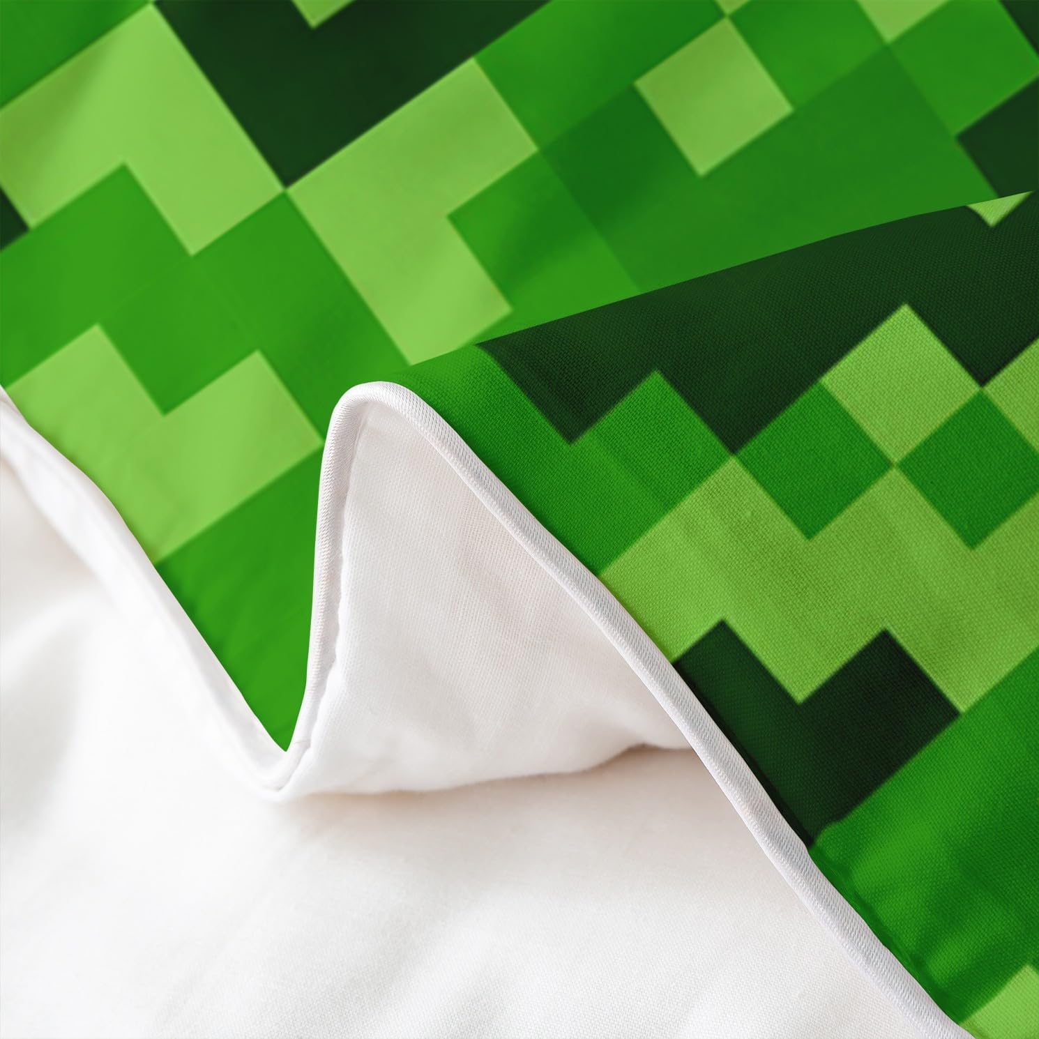Castle Fairy Twin Size Duvet Cover Green Pixelated Theme Gamer 100% Pure Cotton Bedding Set Video Games Bedding Set (No Filler) Cartoon Gamepad Comforter Cover for Room Decor 2 PCS