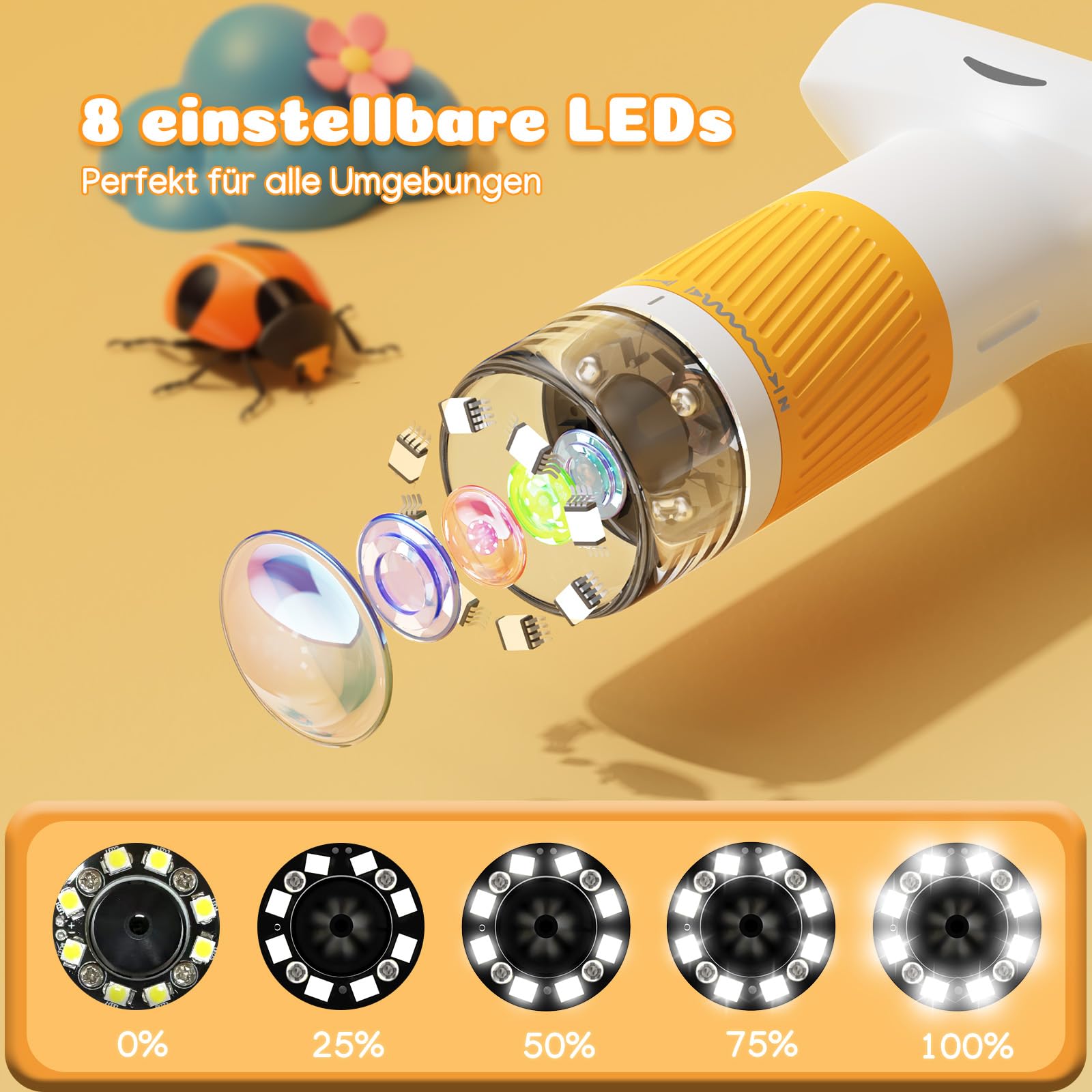 Leipan Microscopio digitale per bambini 2 in 1 con supporto per timer, ingrandimento 1000x, palmare/desktop, schermo IPS da 2", connessione USB PC, 12 vetrine, 8 LED, per laboratorio educativo, età 4