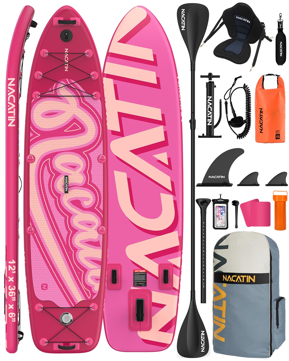 Tabla de paddle para la familia, tabla de remo hinchable de 12 pulgadas con kit de conversión de kayak, kit completo de surf para adultos, con remo individual o doble, asiento de kayak y otros