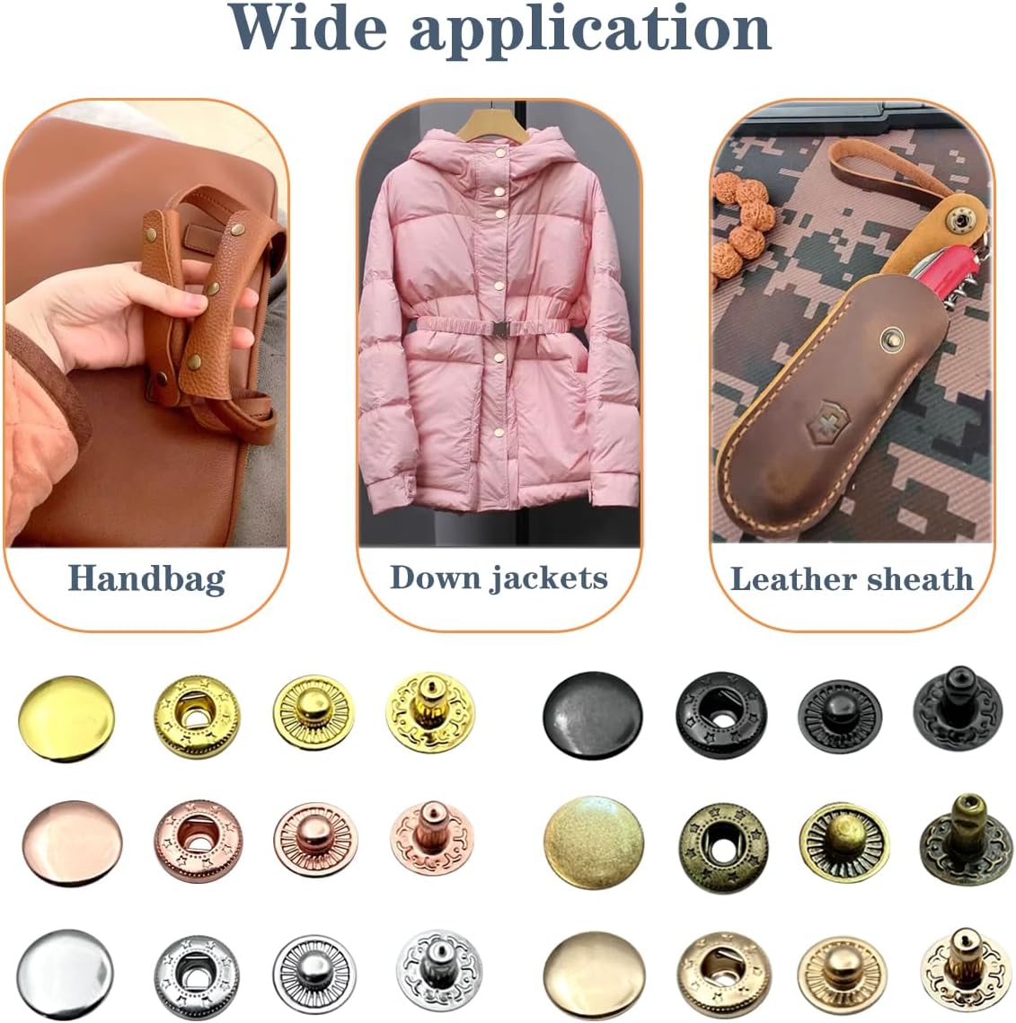 15MM Leather snap Fasteners kit， Brass Metal Button Snaps for Clothes、Jackets、Jeans 、Wears Bags (with Standard Install Tool、Practice Operations Webbing (15MM 6 Colors, 120)