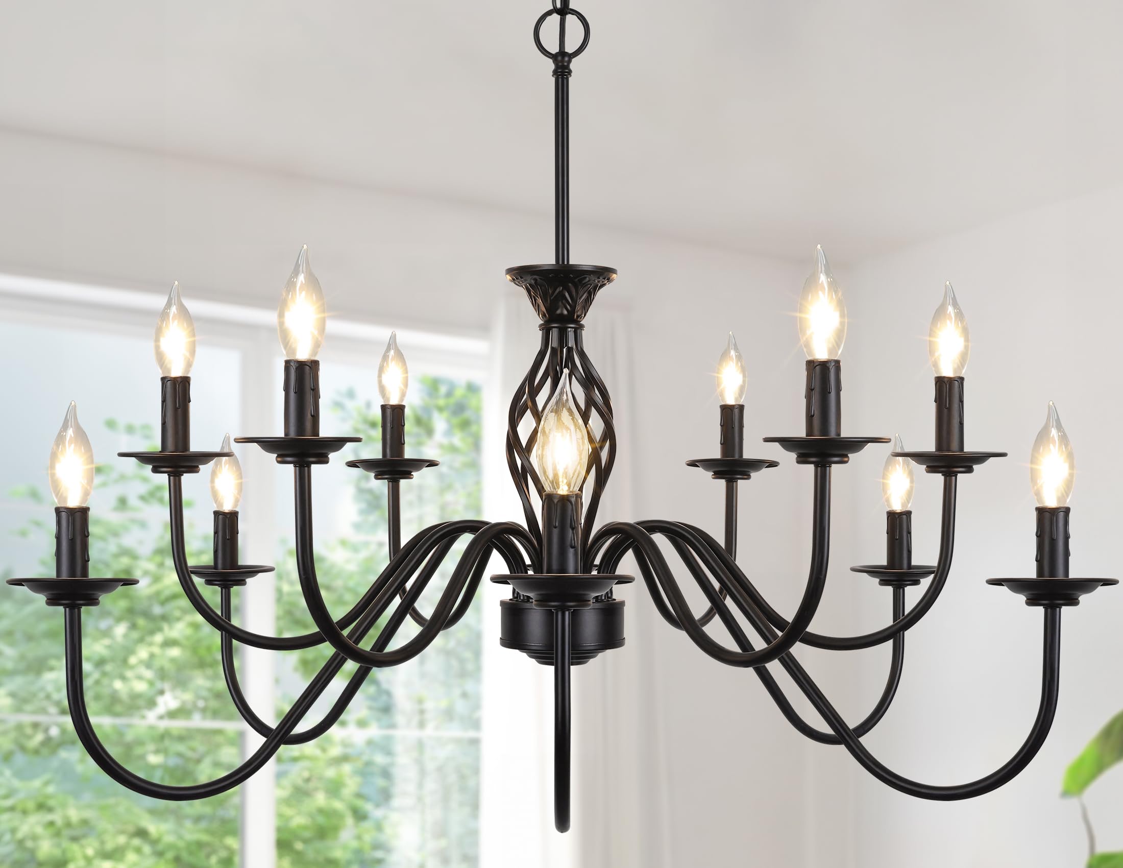 12-Light Farmhouse Candle Chandelier for Living Room, Rustic