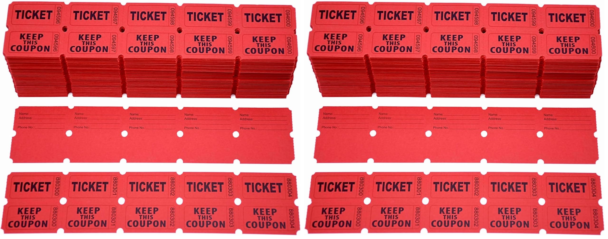 Homrelaxy 2000 Pcs 1000 Pairs Raffle Tickets, 50/50 Double Raffle Tickets, 250 Double Tickets Per Stack, for Events, Entry, Carnivals, and Door Prizes(Red) (Pack of 2)