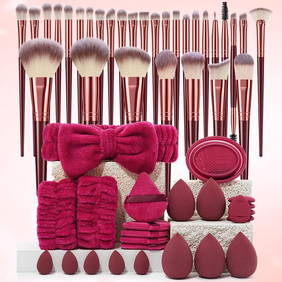 54pcs Combination Set of Makeup Brushes and Makeup Sponges for Liquid, Cream, and Powder - Buffing, Blending, and Face Brush
