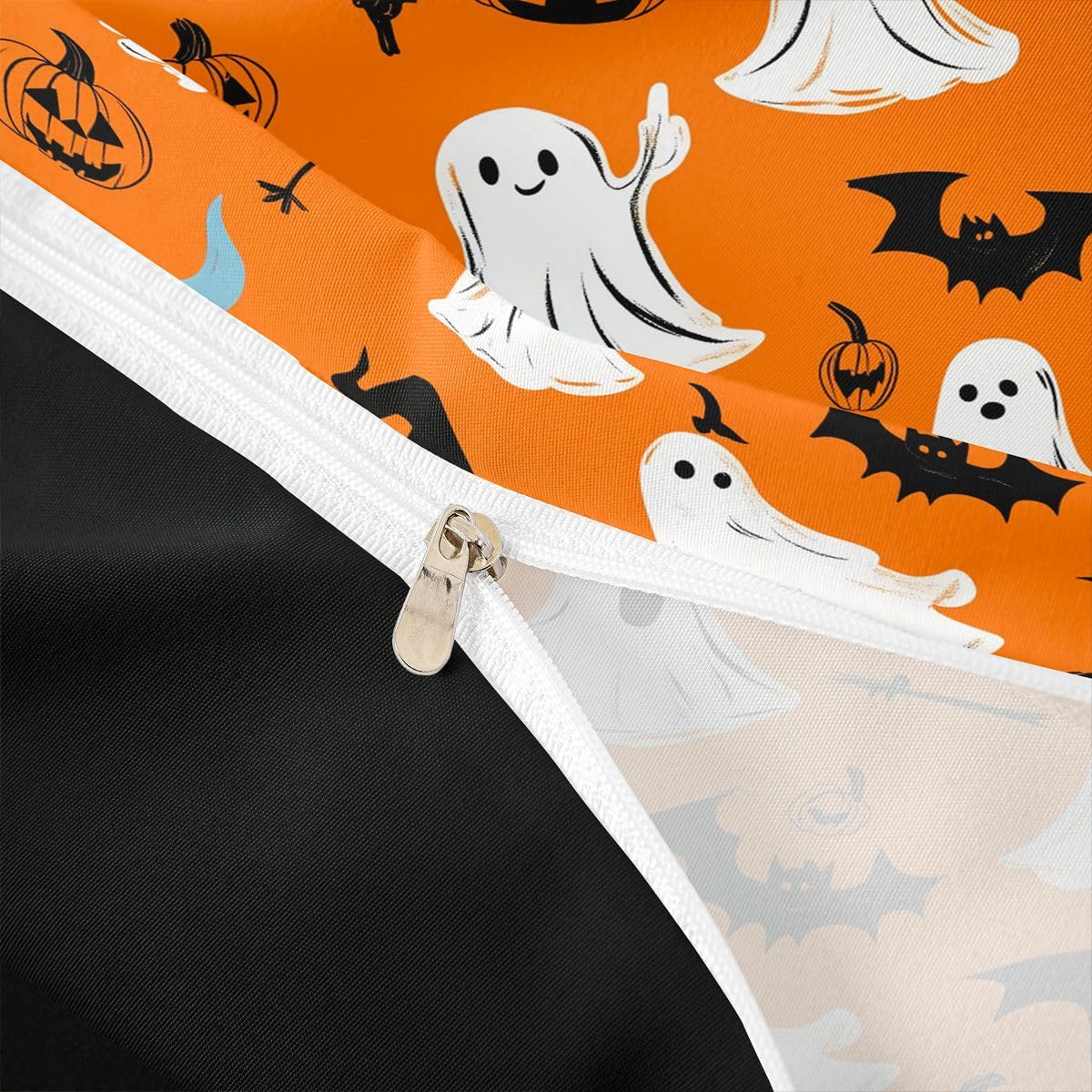 Loussiesd Happy Halloween poszewka na kołdrę super king size chłopcy dziewczęta pajęczyna duch nietoperz dynia zestaw pościeli oddychająca miękkie pomarańczowe tło narzuta na łóżko 3 szt. dekoracja