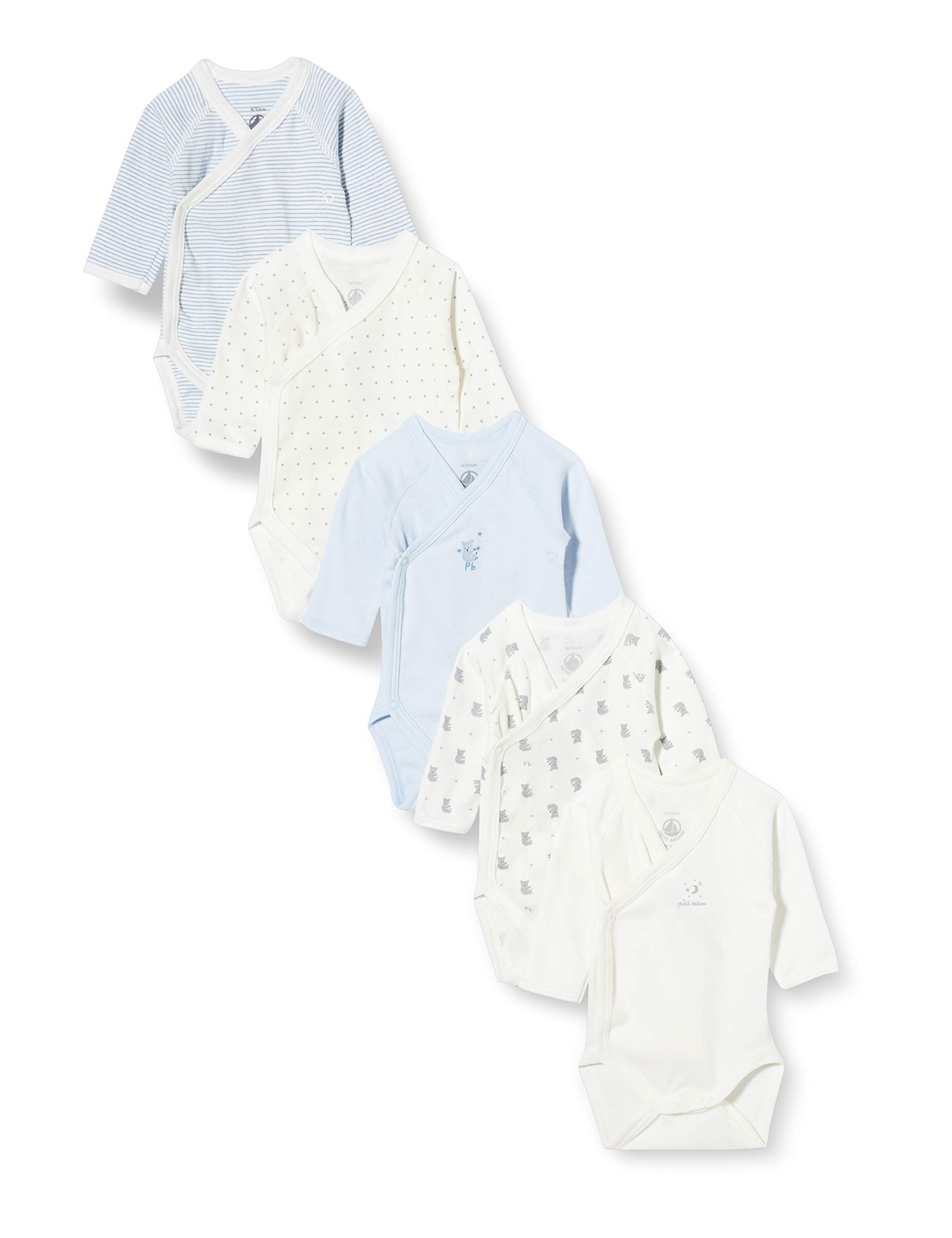 Petit Bateau Unisex Baby 5 Bodies Naiss Ml Variannai Baby- und Kleinkind-Unterwäscheset, Blau Weiß / / Grau Weiß, Geburt