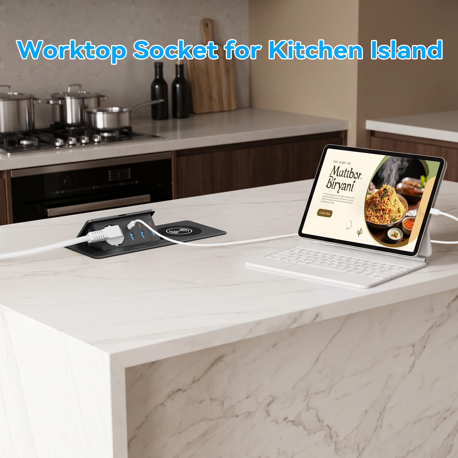Wysuwane gniazdko z 3 portami USB C, gniazdko stołowe, gniazdko do zabudowy, z kablem 2 m, chowana listwa zasilająca z USB, blat stołu