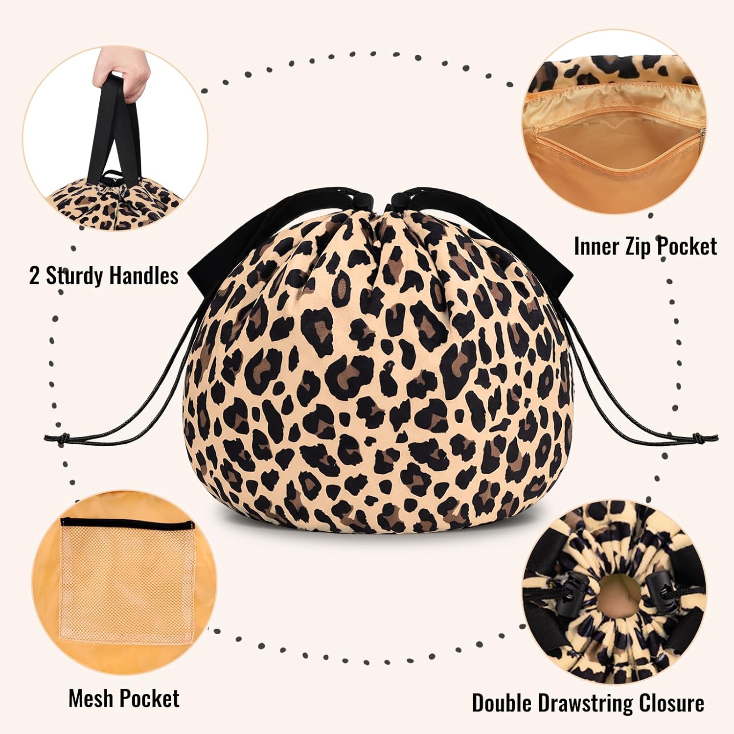 Funny Drawstring Makeup Bag - Large Leopard Print Capacity Fashion Travel Toiletry Bag Cosmetic Bag Pouch Organizer - Valentines Day Mothers Easter Birthday Unique Gifts for Women Girls - Image 3