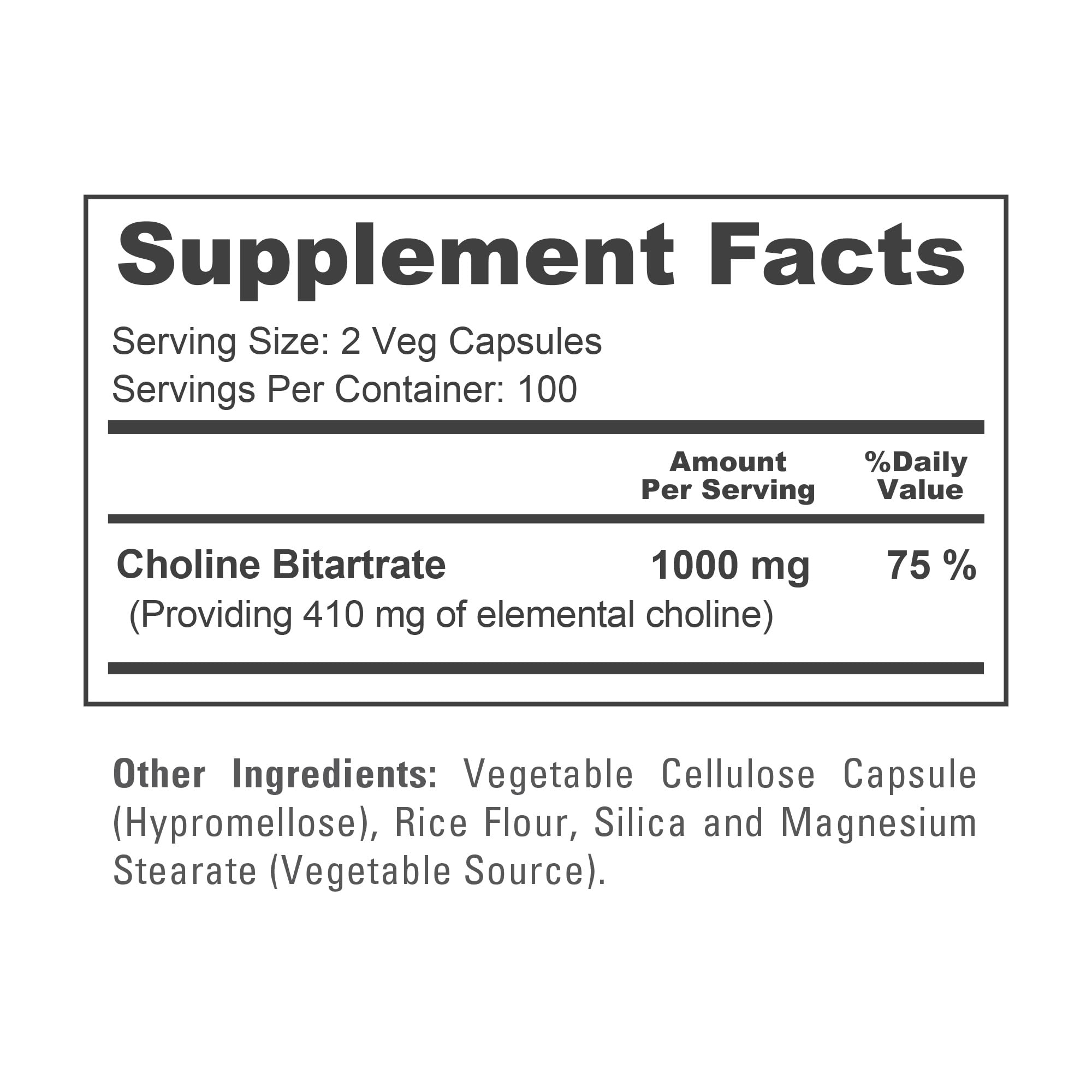Choline Bitartrate, Vegetarian, Vegan, 1000mg, 200 Capsules - 100 Servings — Amazon image 4