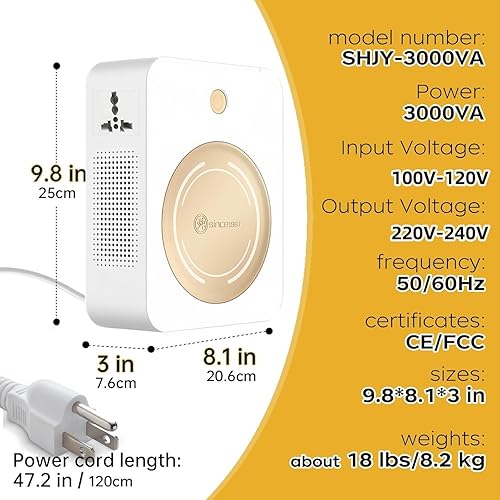 Miniatura 4 de SUNSHUN Transformador escalonado de 3000 W, convertidor de 110 V a 220 V, transformador de potencia de voltaje con dos salidas de 220 V-240 V para