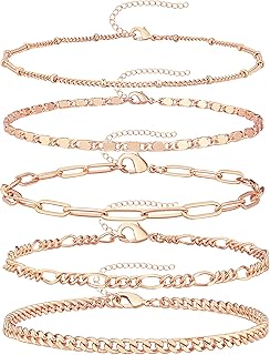 Ankle Bracelets for Women, 14k Gold Plated Jewelry Set Waterproof Layere...