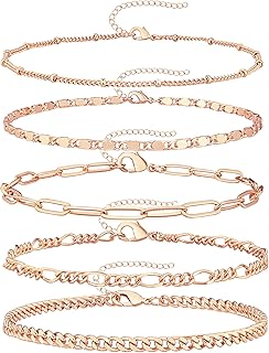 Ankle Bracelets for Women, 14k Gold Plated Waterproof...