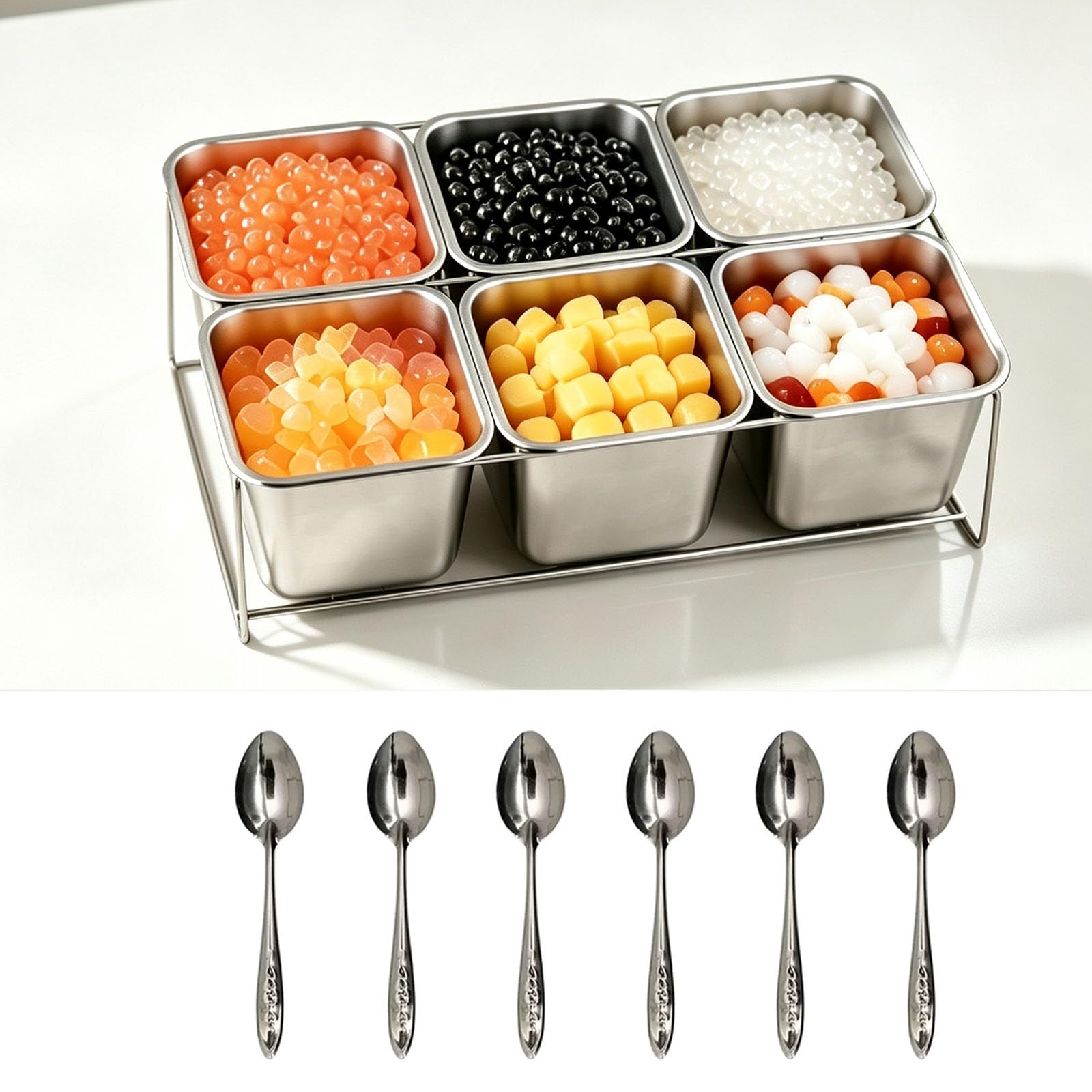 Tyzlup Condiment Serving Station for Cafe Drink Shop Prep Counter, Stainless Steel Salad Bar Container, Topping Bar for Restaurant Salad Fruit Vegetable Dressing Bar