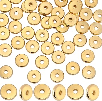 BEEFLYING 50 Pieces 8mm Stainless Steel Flat Round Spacer Beads for Jewelry Making Disc Loose Spacer Beads for Bracelet Necklace Earring DIY 18K Gold Plated Stainless Steel Rondelle Spacers