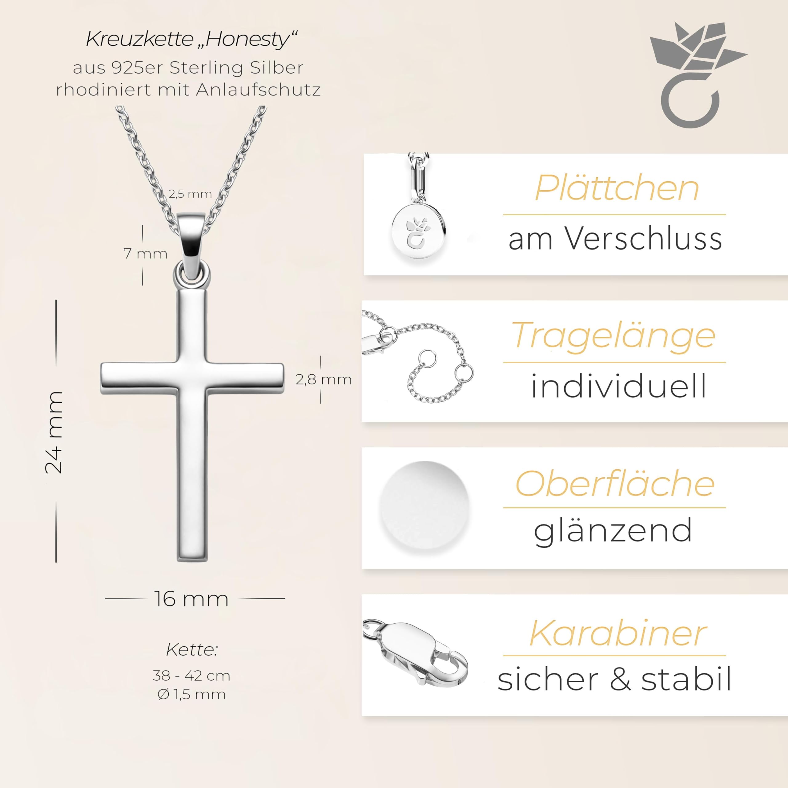 Łańcuszek z krzyżykiem dla dziewcząt, prawdziwe srebro próby 925, z grawerunkiem | wisiorek w kształcie krzyża | biżuteria dla dzieci na pierwszą komunię chrzest prezent na bierzmowanie, narodziny