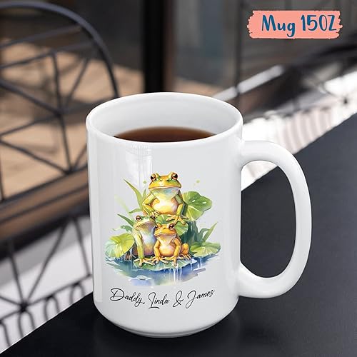 Miniatura 5 de Tazas de la familia de ranas, taza personalizada para amantes de los animales, taza de café para papá regalo de niños, taza de cerámica