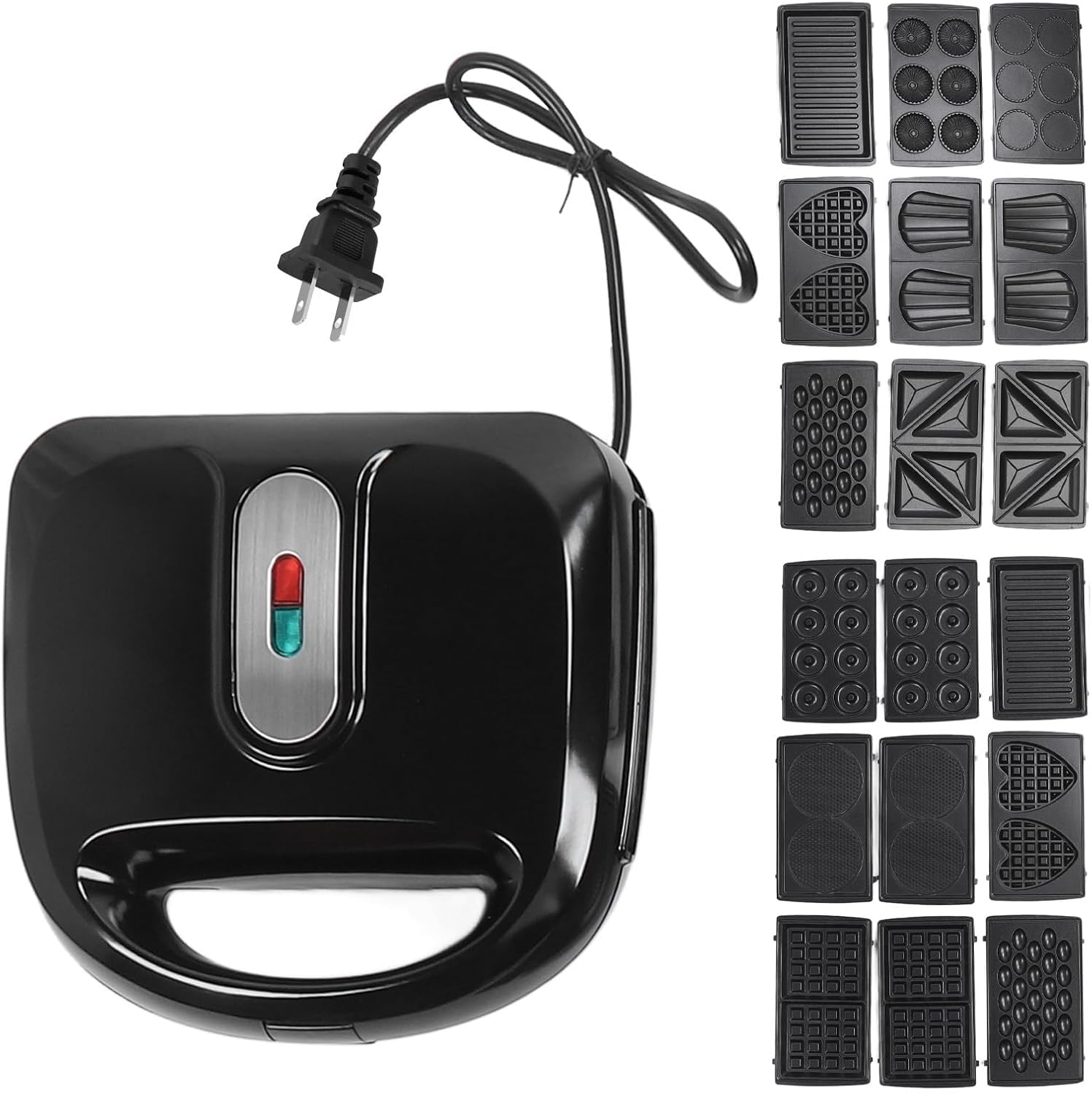 Electric Maker with 10 Non Stick Plates, Indicator Lights Cool Touch Handle Easy to and Store for Cooking Breakfast Grilled Cheese Tuna and Snacks (US Plug 110V)