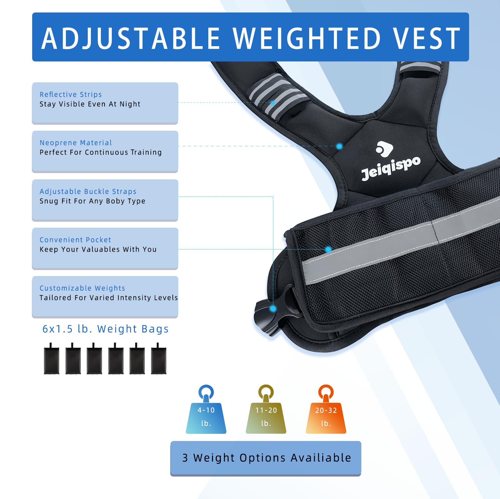 Gilet ponderato regolabile per uomini e donne 1,8-4,5 kg/5-9,1 kg/9,1-14,5 kg gilet con 6 pesi Ironsands, set di esercizi per allenamento della forza, cardio, corsa, passeggiate