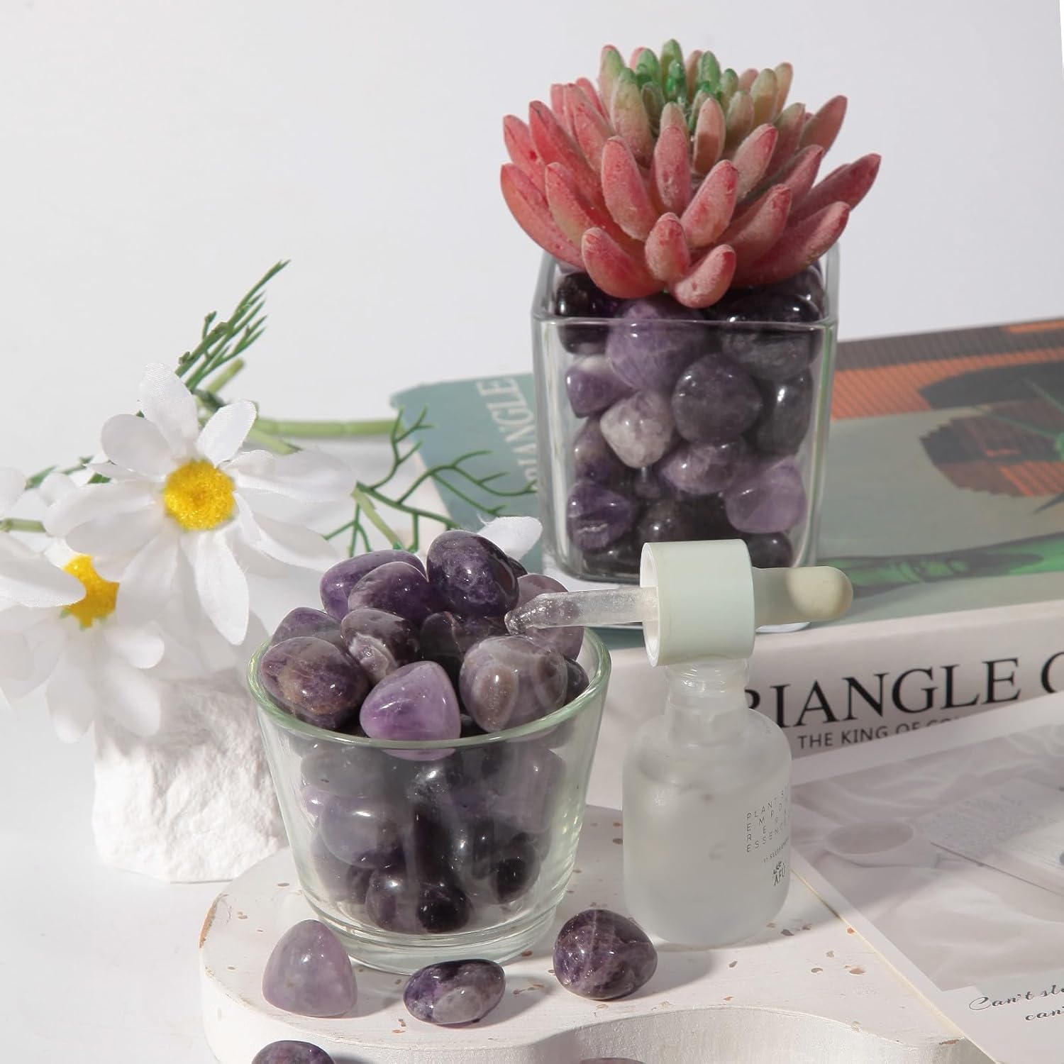 SUNYIK Pack of 2 Natural Amethyst Raw Stones 0.5lb & Amethyst Tumbled Polished Stones 1lb