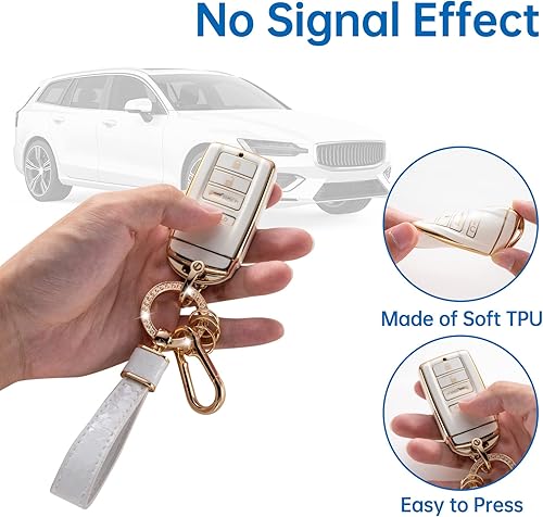 Miniatura 32 de Funda para llavero Cadillac con llavero Cadillac, funda compatible con Cadillac Escalade CTS SRX XT5 ATS CT6 5 botones Smart Key Protector Holder