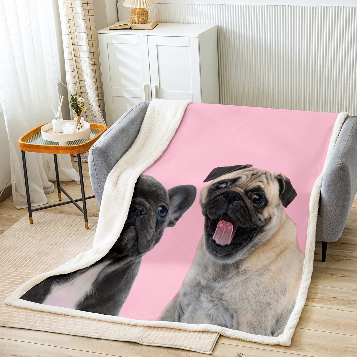 Manta de felpa para perros y perros, para niños, Kawaii, para mascotas, hippie, cachorro, perrito, manta de sherpa para sofá, cama, amantes de los perros, rey de 87 x 94 pulgadas