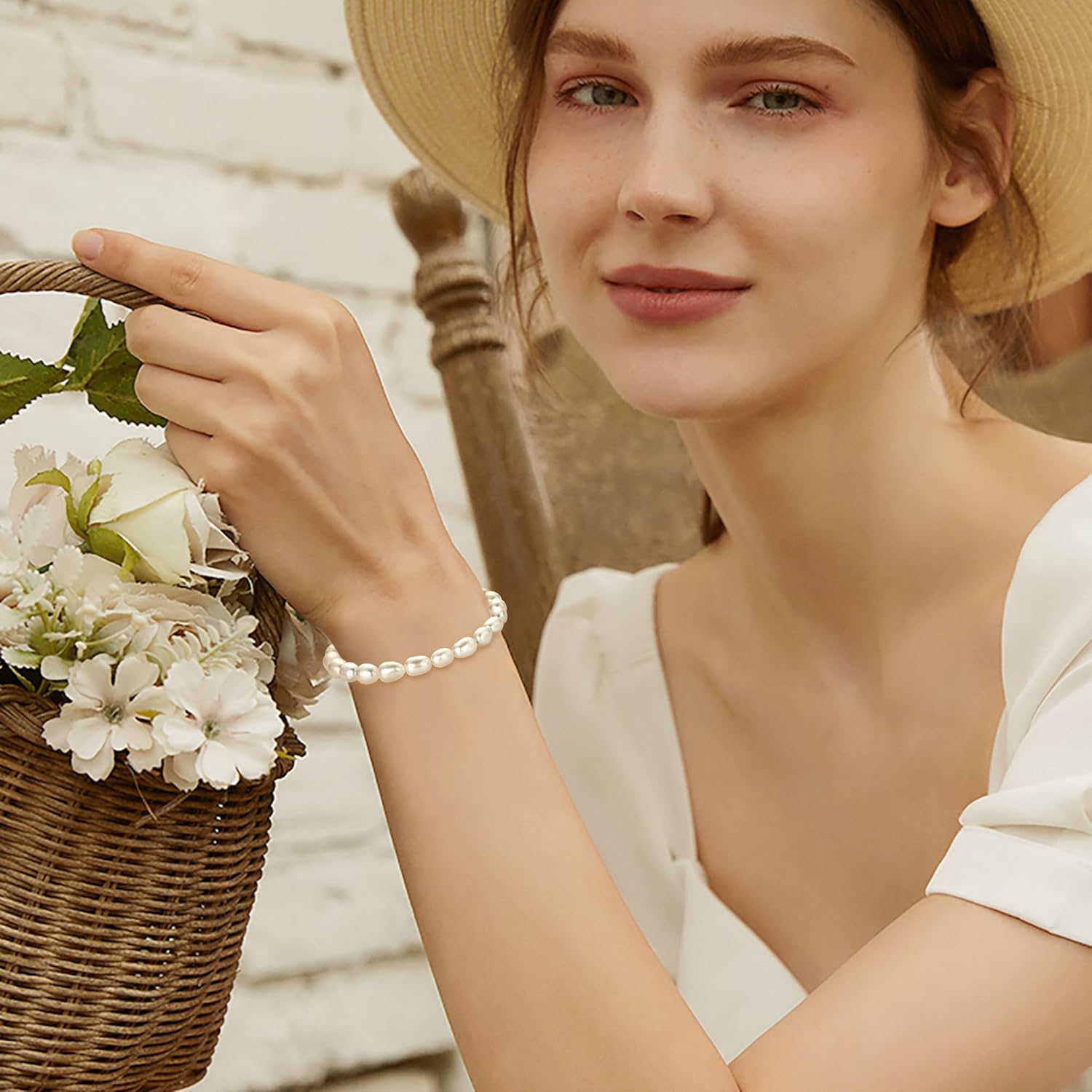 Sterling Silver Pearl Bracelets for Women, Freshwater Cultured White Pearl Handmade Trendy Bracelet Jewelry for Wdding Gifts - Image 4