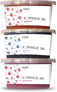 Mayde 3-Flavor Popping Boba Pearls Berry Blend Party Kit- Strawberry, Blueberry, & Pomegranate (3-Pack, 490 Grams)