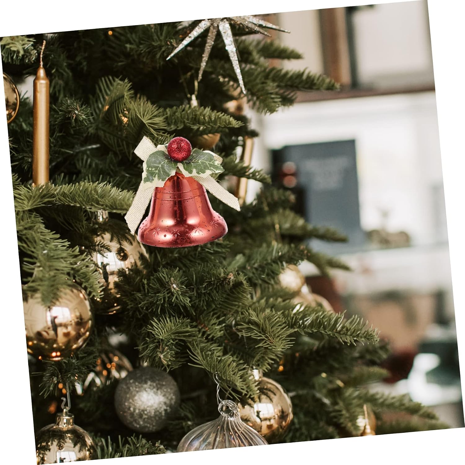 Veemoon 10pcs Christmas Decorative Bells and Bows Xmas Flower Decor for Tree and Wreath Wear-Resistant Holiday Ornaments for Festive Home Decoration