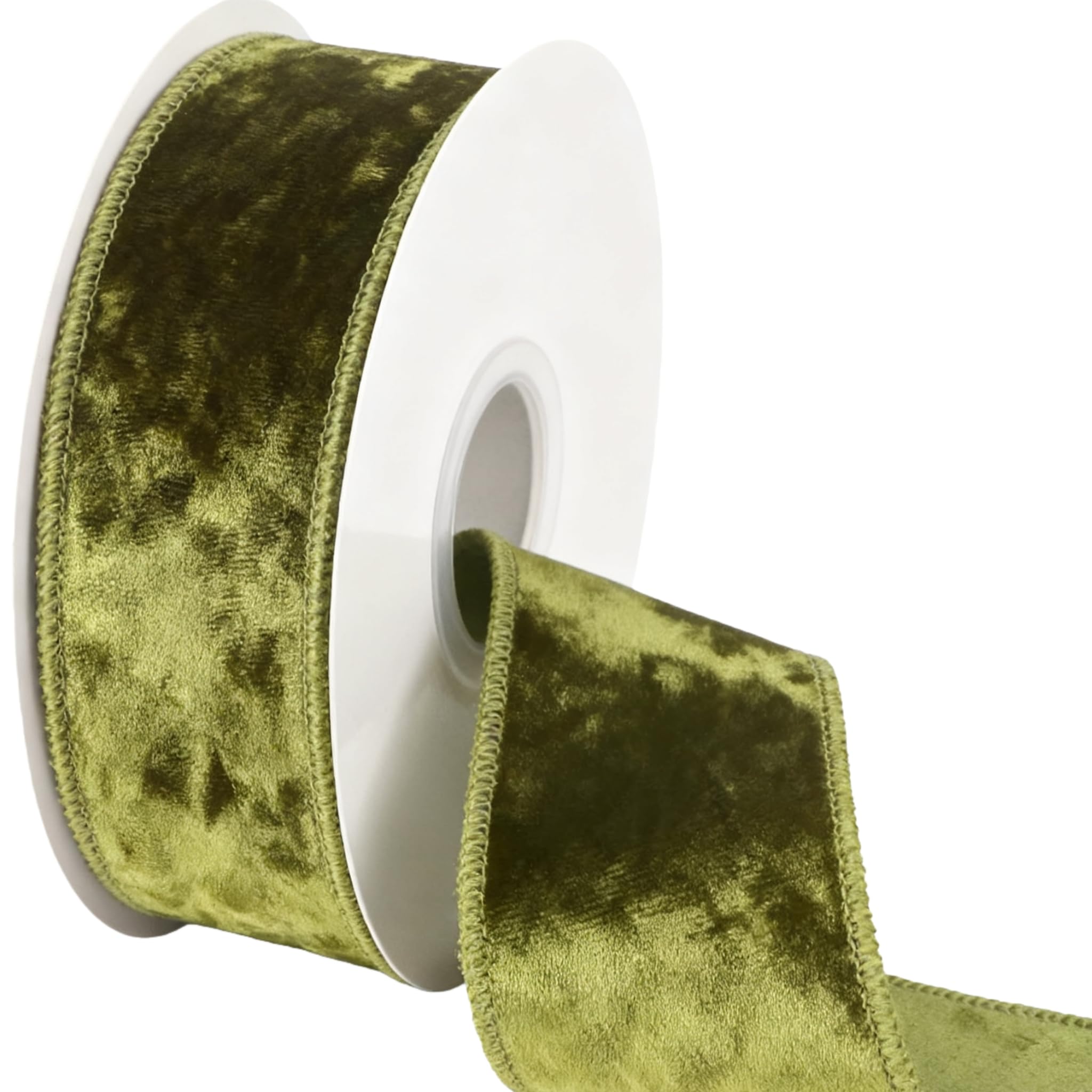 Christmas Velvet Wired Ribbon, Velvet with Satin, 10 Yards, for Gift Wrapping, Tree Decoration, Crafts (Moss Green, 1-1/2 Inch)