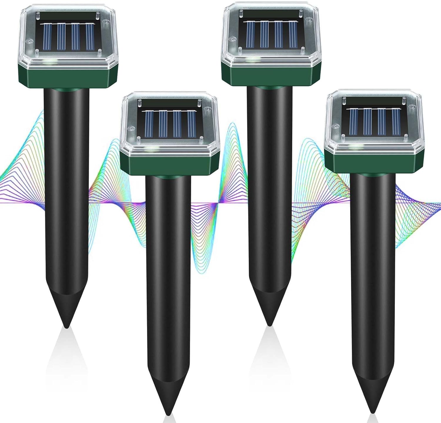 Mole Repellent Solar Powered, Ultrasonic Repeller 4-Pack, Waterproof Sonic Spikes Gopher Vole Groundhog Snake Chipmunk Mole Deterrent Get Rid of Moles in Your Yard (4)