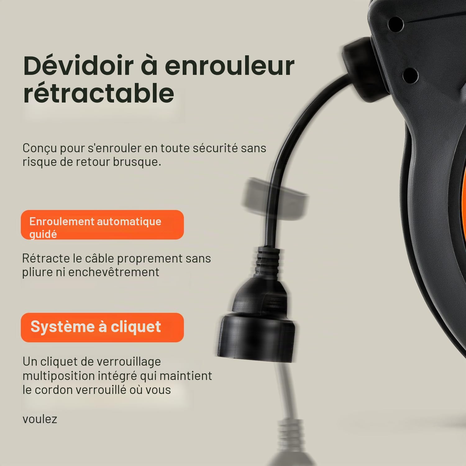 SuperHandy Enrouleur de câble automatique, 15 m, 3G1,5 mm² H05VV-F,2000 W | Câble ultra-flexible de qualité industrielle; boîtier robuste en polypropylène, conçu pour un usage commercial intensif