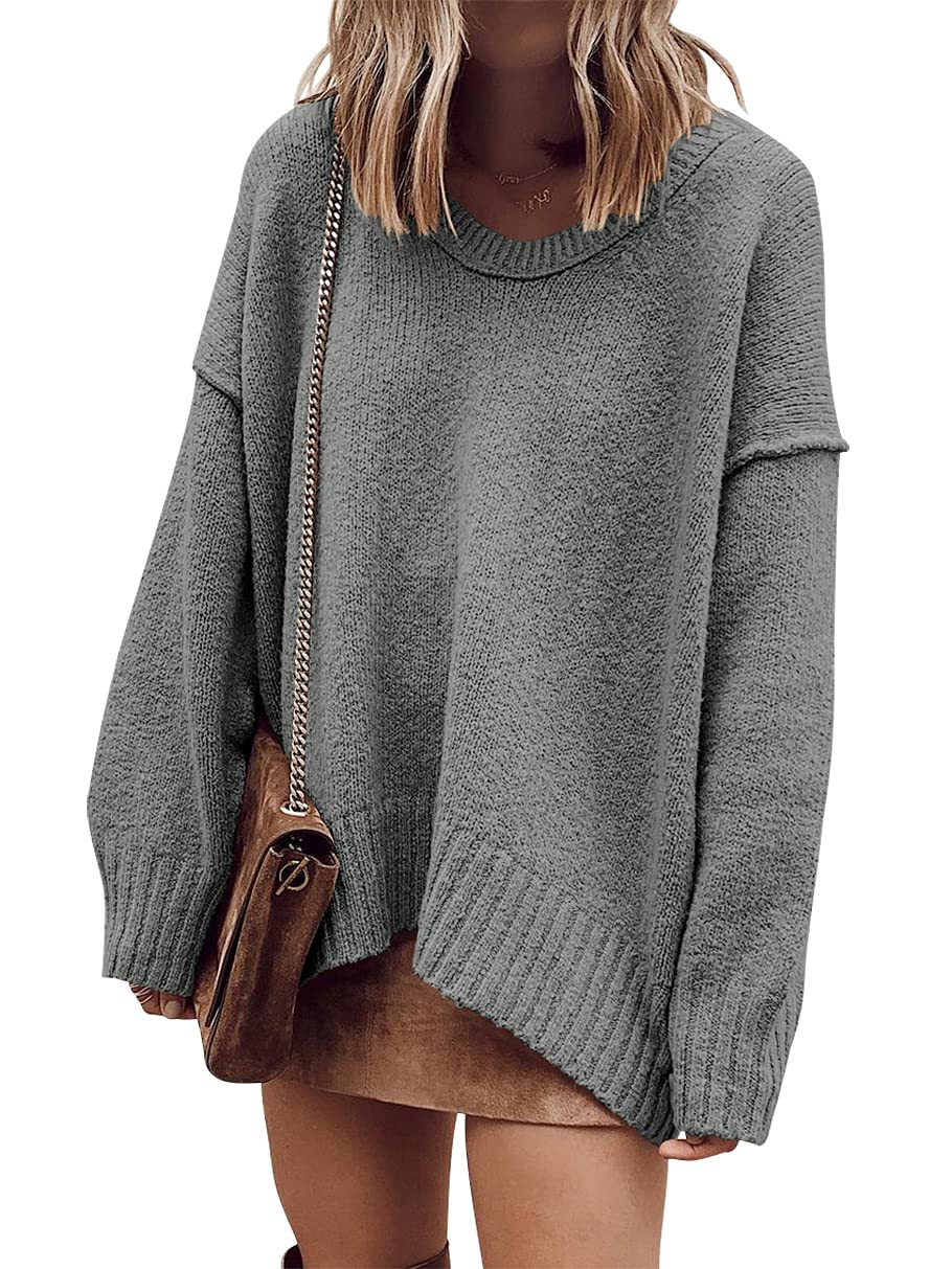 ANRABESSWomen's Oversized Sweater Casual Off Shoulder Scoop Neck Batwing Sleeve Knit 2023 Pullover Tunic Fall Tops