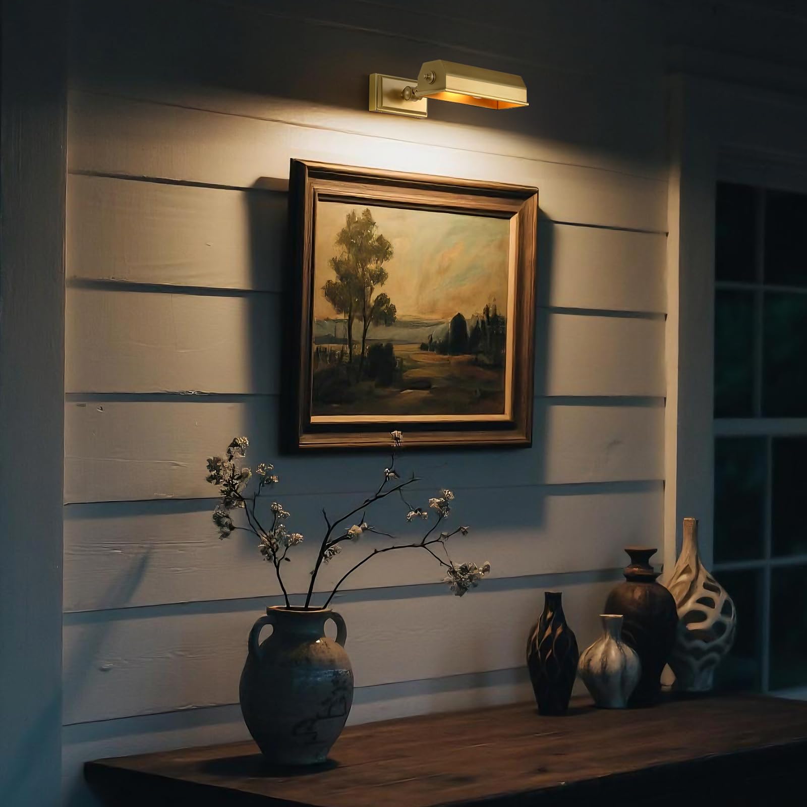 Brass Picture Light 8inch Picture Lights for Wall Hardwired, Gold Retro Art Light Dimmable Gallery Light, Vintage Picture Frame Lights Painting Lights For Artwork Poster Portrait Display G45 Bulb