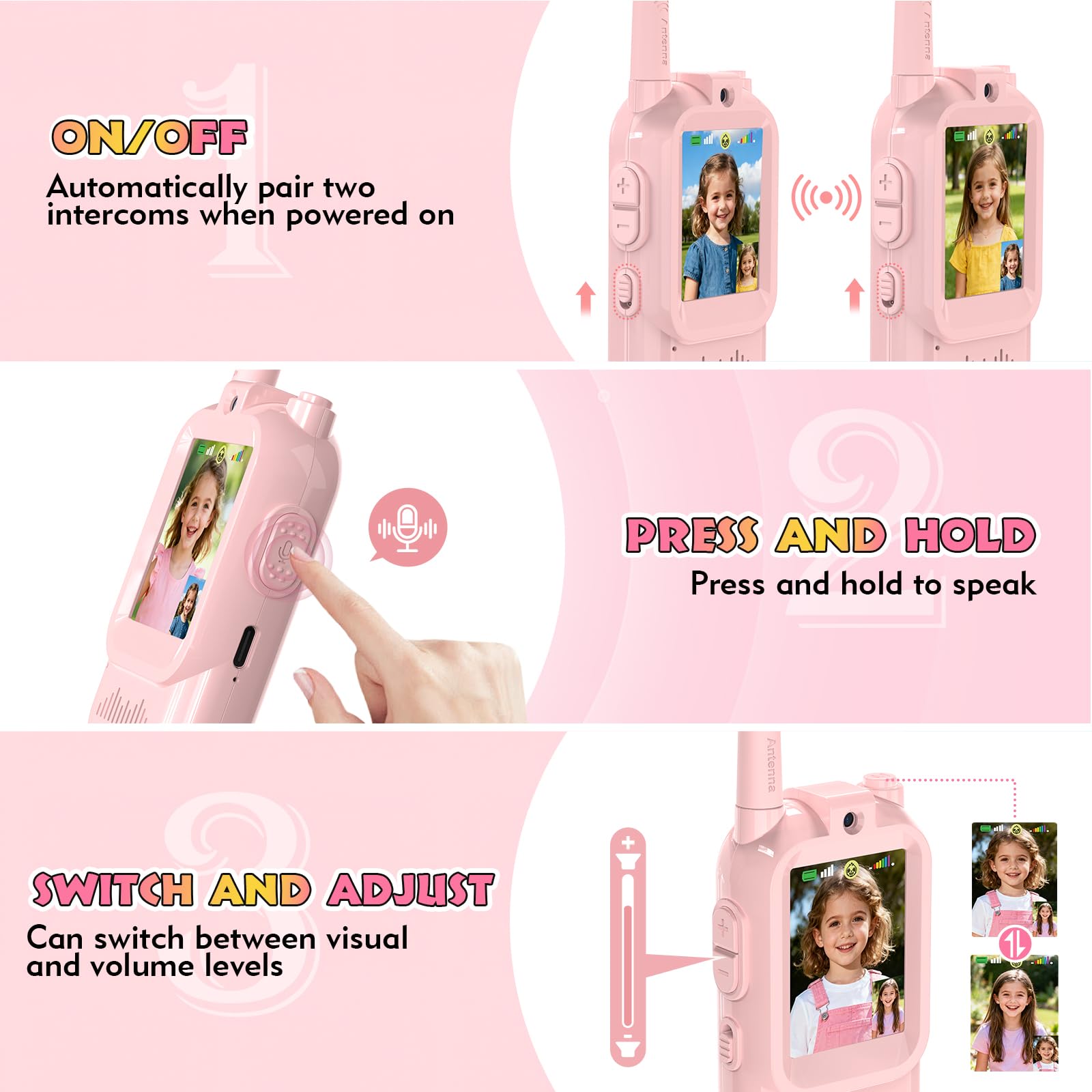 Vidéo Talkie Walkie Enfants Rechargeable, Lot de 2 Talkie Walkie avec Vidéo & Caméra HD,Talkie-Walkies Jouets de Plein air pour Enfants de 3 à 12 Ans (Rose et Rose)