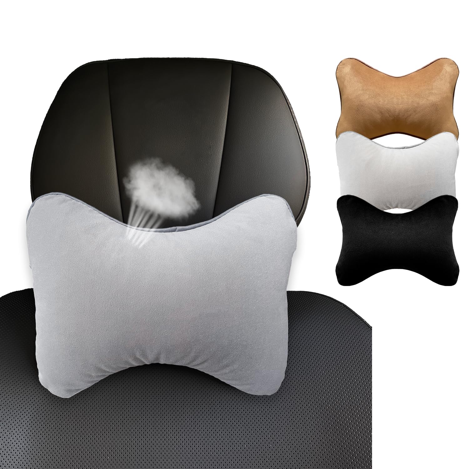DACHUN Breathable Comfort Car Neck Pillow,Car Headrest Pillow for Driving, Fits All Vehicles,Soft Velvet,1pcs (Grey)
