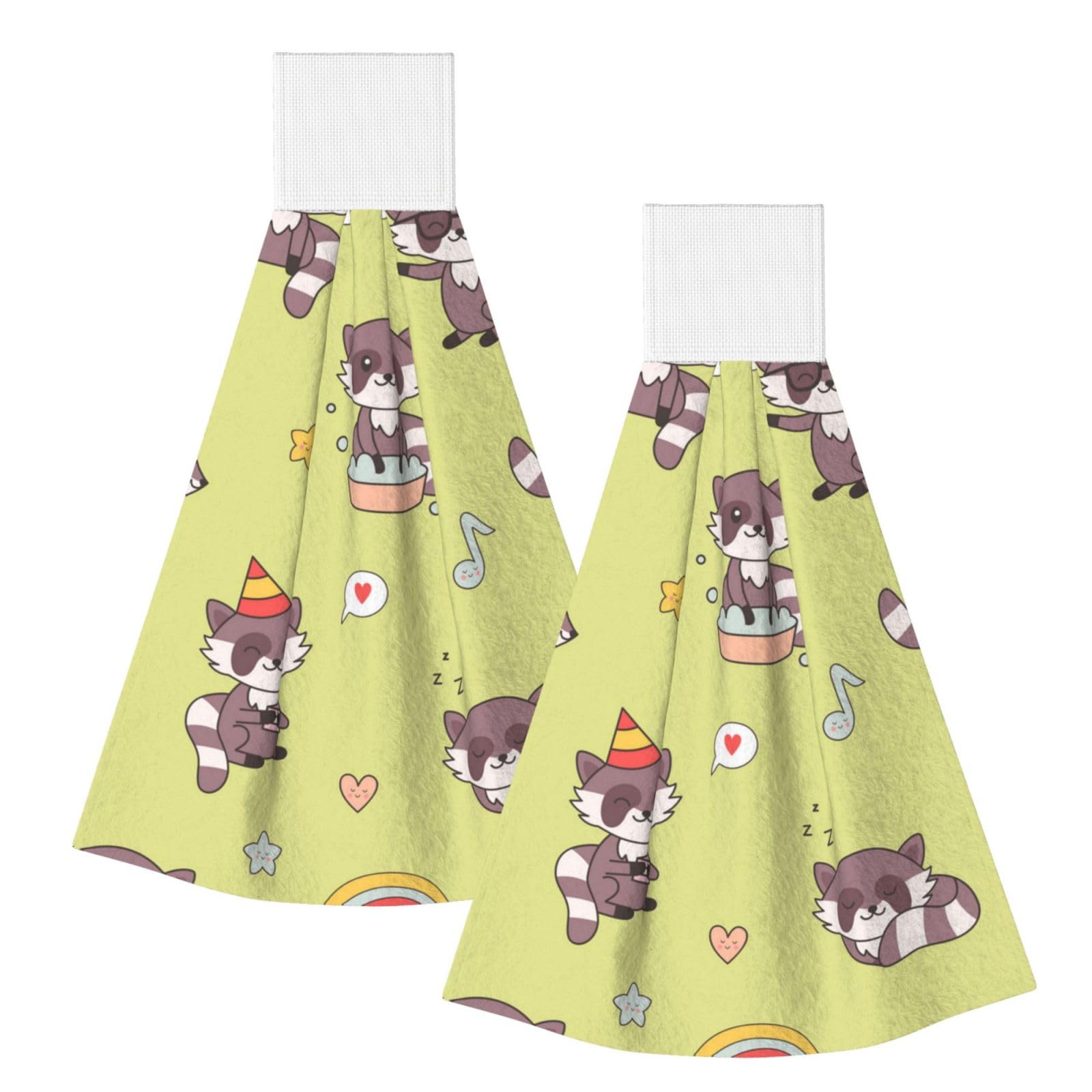 DOPKLNA Kawaii Raccoon Cute, 2 Pcs Hanging Coral Fiber Hand Towels for Bathroom, Absorbent Kitchen Towels