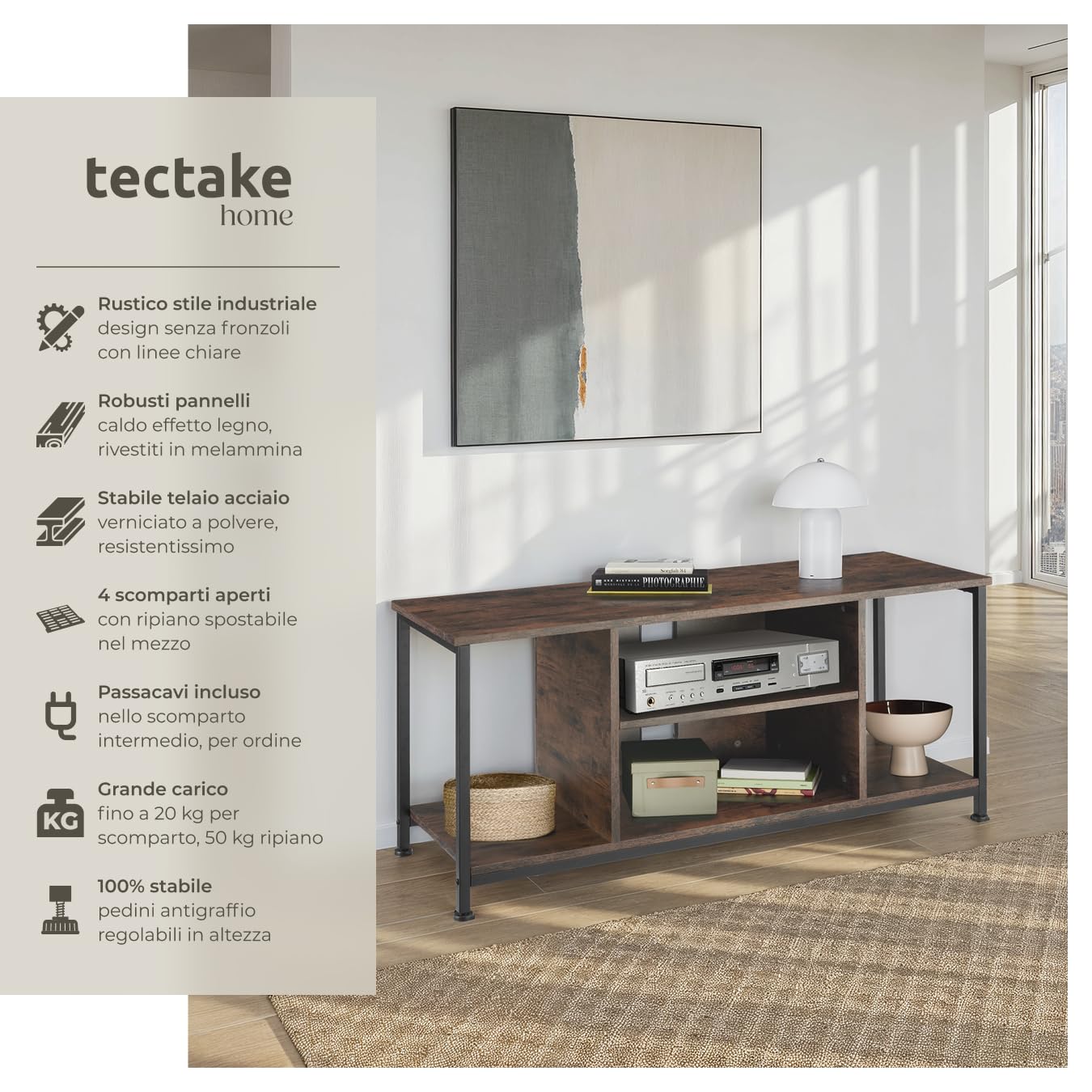 Cassa TV Tectake 801079 4 Rami Dark Industrial - Dettaglio