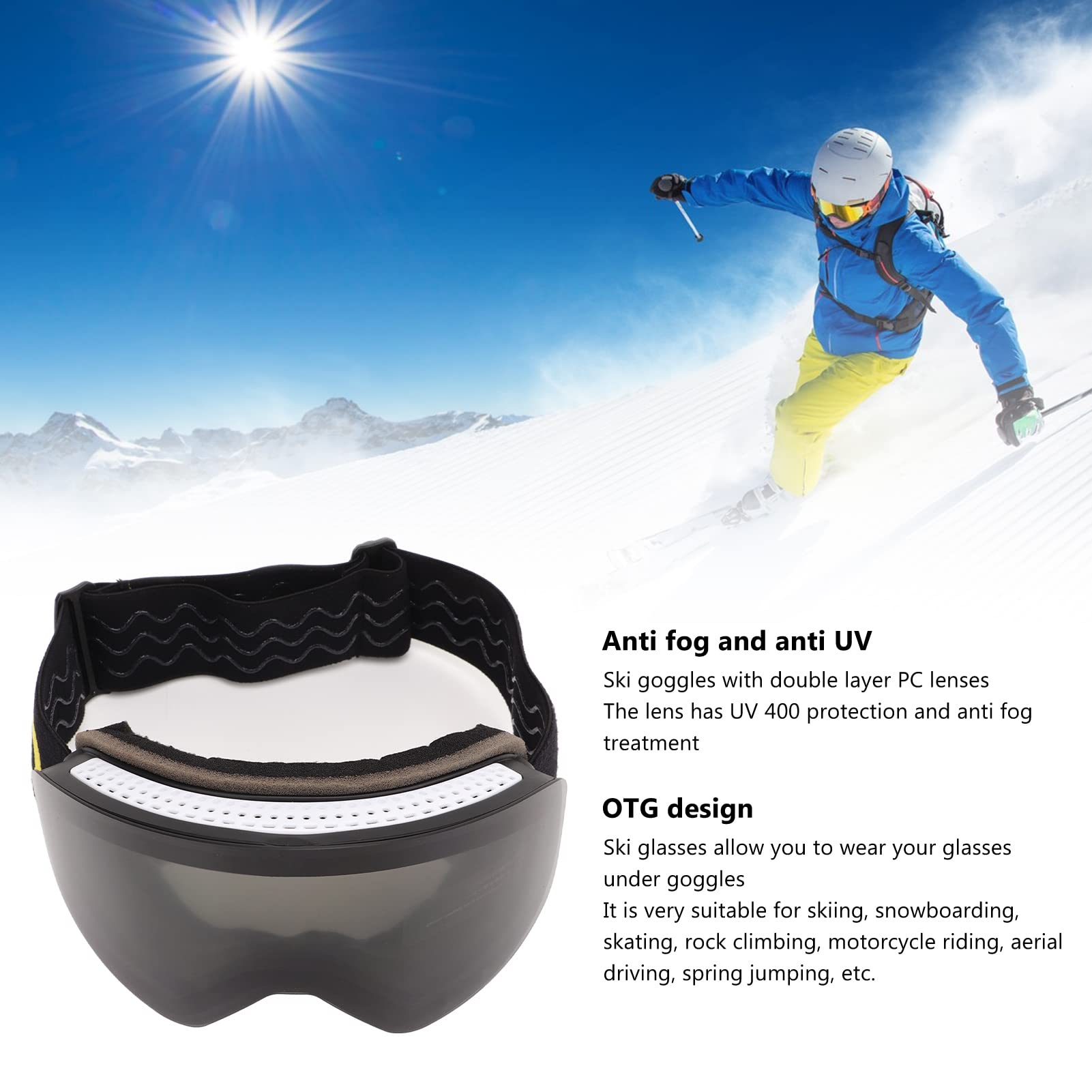 Ski Goggles Magnetyczne soczewki przeciw mgle UV Ochrona snowboardowa Gogle Snowboard Black Rame do sportu na śnieg