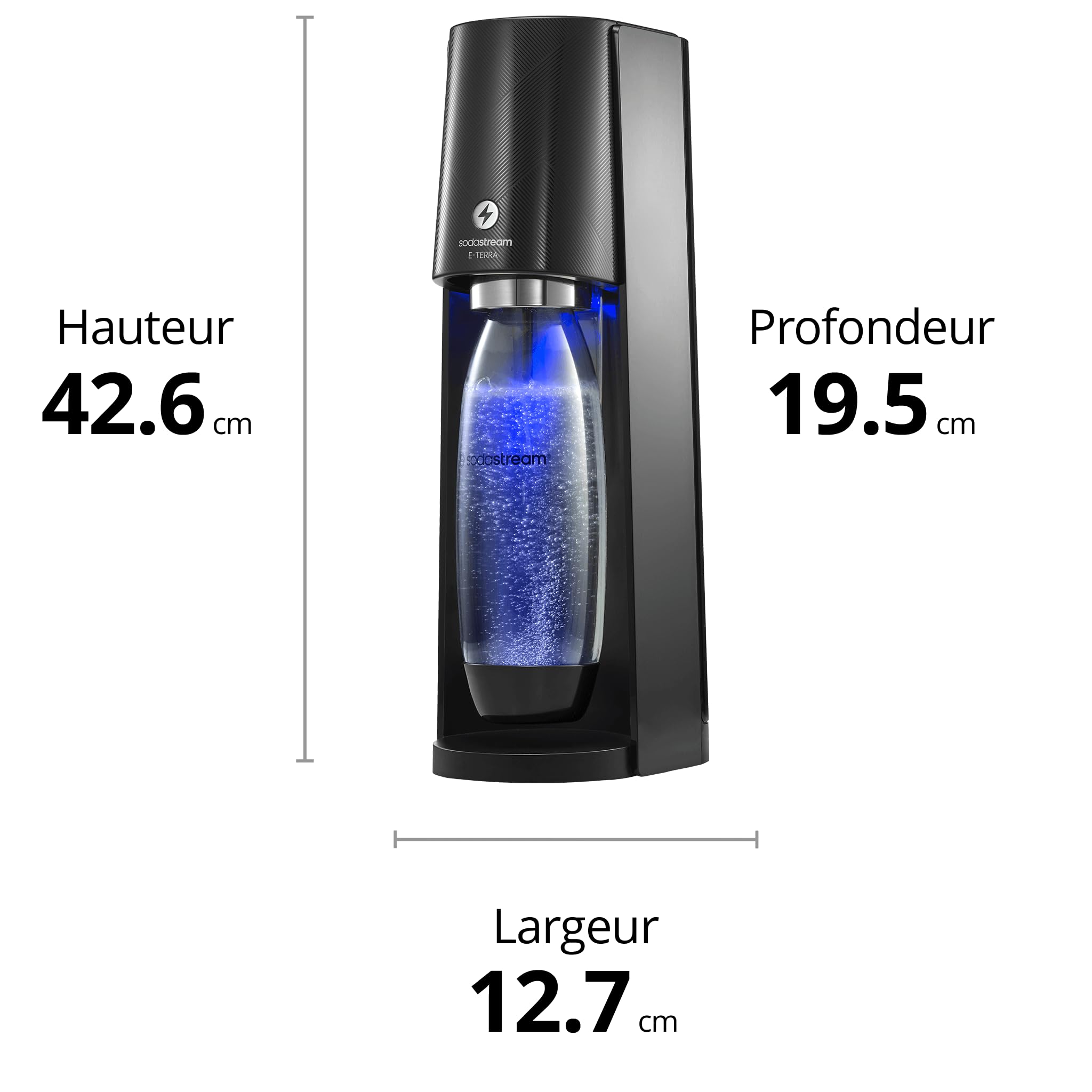 SodaStream E-Terra, Gasatore d'acqua Frizzante Elettrico,1 Bottiglia Pet, Incluso Cilindro Contente Co2, 1 Litro e 1 Alimentatore