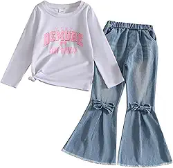 Roupas infantis de manga comprida com desenho animado e letras + calça rodada com estampa de papelaria de frutas