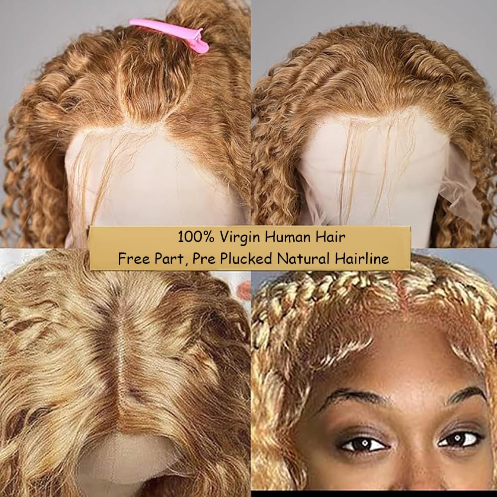 13x6 Lace Front Echthaar Perücke Damen Water Wave Human Hair Wig Wear and Go Glueless Remy 150% Density Pre Plucked Natural Hairline Honey Blonde Color for Woman 26 Inch