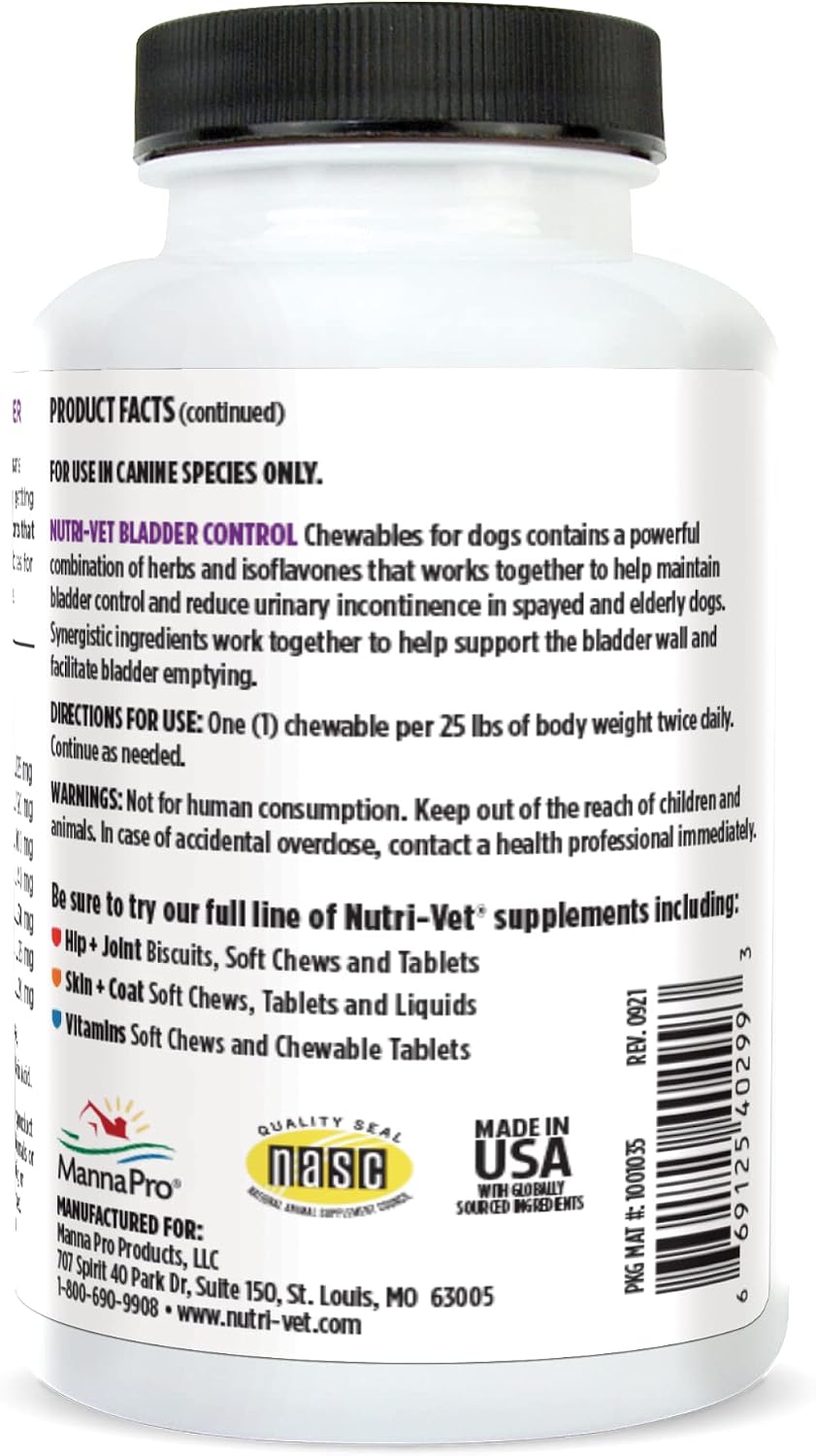 Nutri-Vet Bladder Control Supplement for Dogs - Helps Reduce Dog Urinary Incontinence - 90 Chewable Tablets