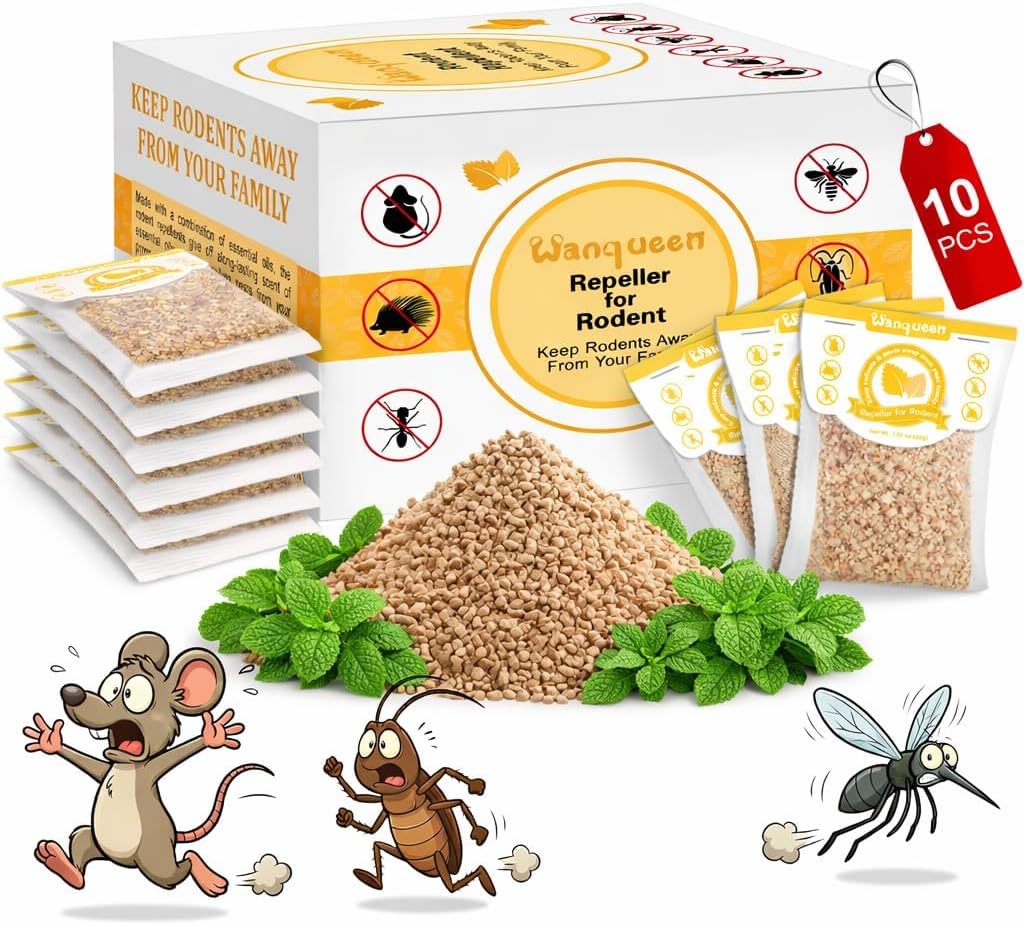 10 Pack Mouse Repellent Pouches, Natural Rodent Repellent Peppermint Oil