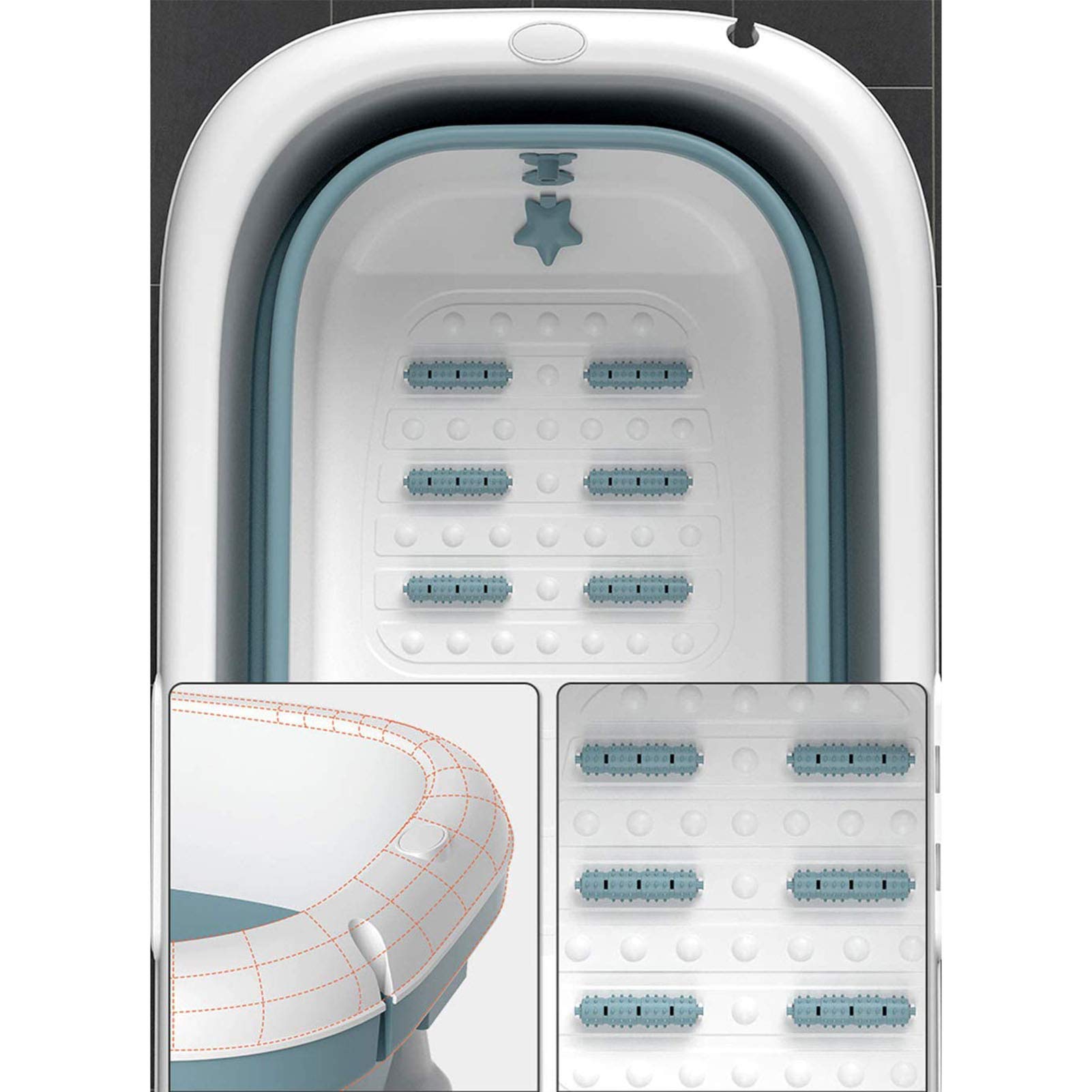FAXIOAWA Bañera Plegable Adultos Bañera Portátil para Adultos Bañera Plegable De Plástico Grande Bañera De Plástico Grande para Adultos para Ducha 135x62x54cm, Azul