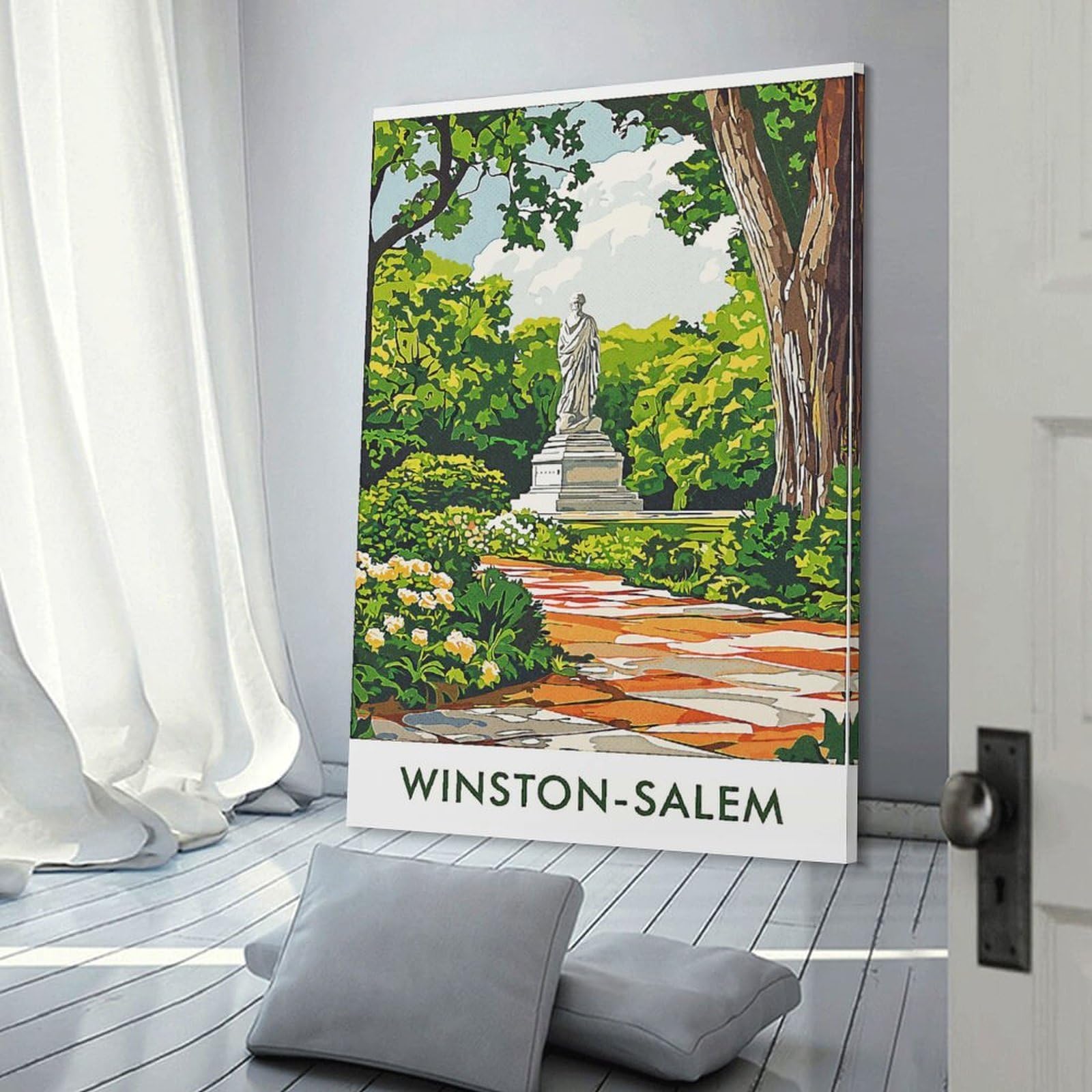 Junmoney Frame-Style-2 Room Decor Wall Art Winston-Salem Garden Statue, 20X30inch(50X75cm), For Home Office, Desk Area Or Studio, An Interior Accent For Desk Areas