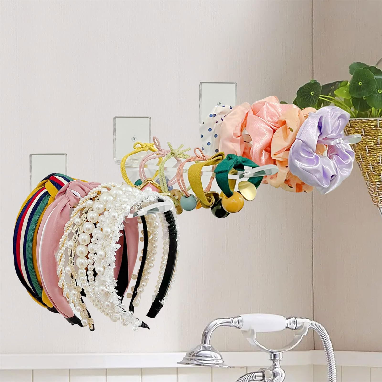 3 Supporti Per Capelli In Acrilico Trasparente Da Parete – Organizer Per Fasce, Scrunchies E Accessori
