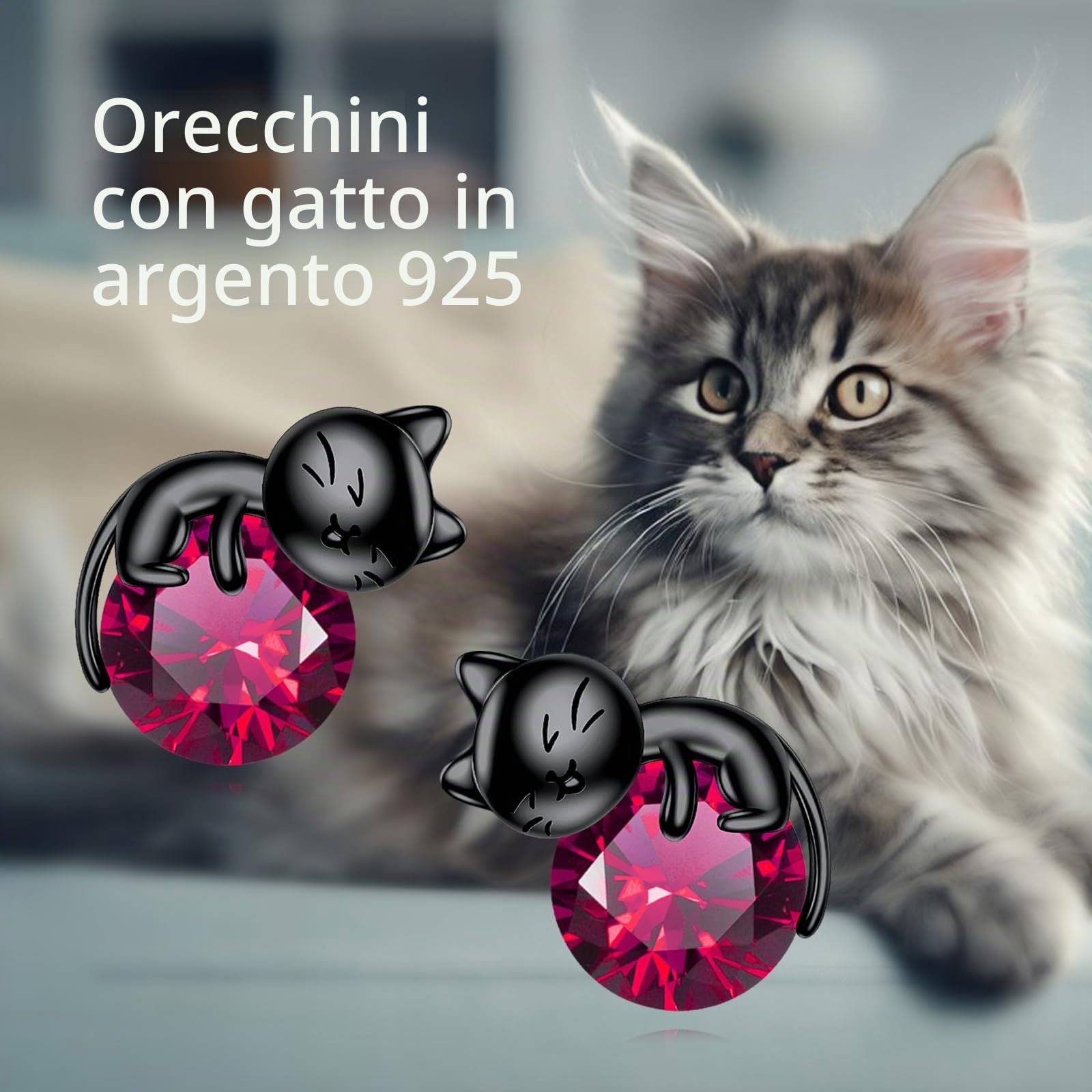 Vadmans Orecchini Gatto Nero in Argento Sterling - Pietra Portafortuna, Gioielli Regalo per le Donne