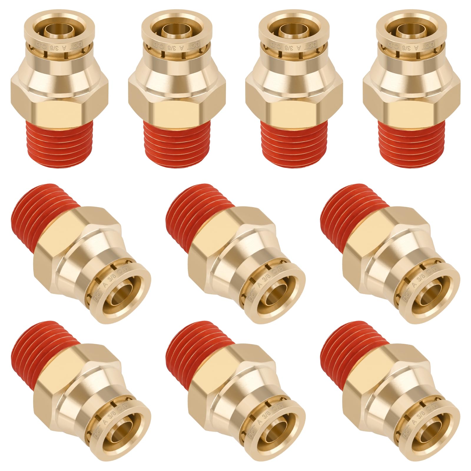 Boeray 3/8" Quick Push to Connect Fittings Brass Union Straight Joint DOT Approved 3/8" Tube OD x 1/4" NPT Thread Air Line Adapter Air Suspension Kit