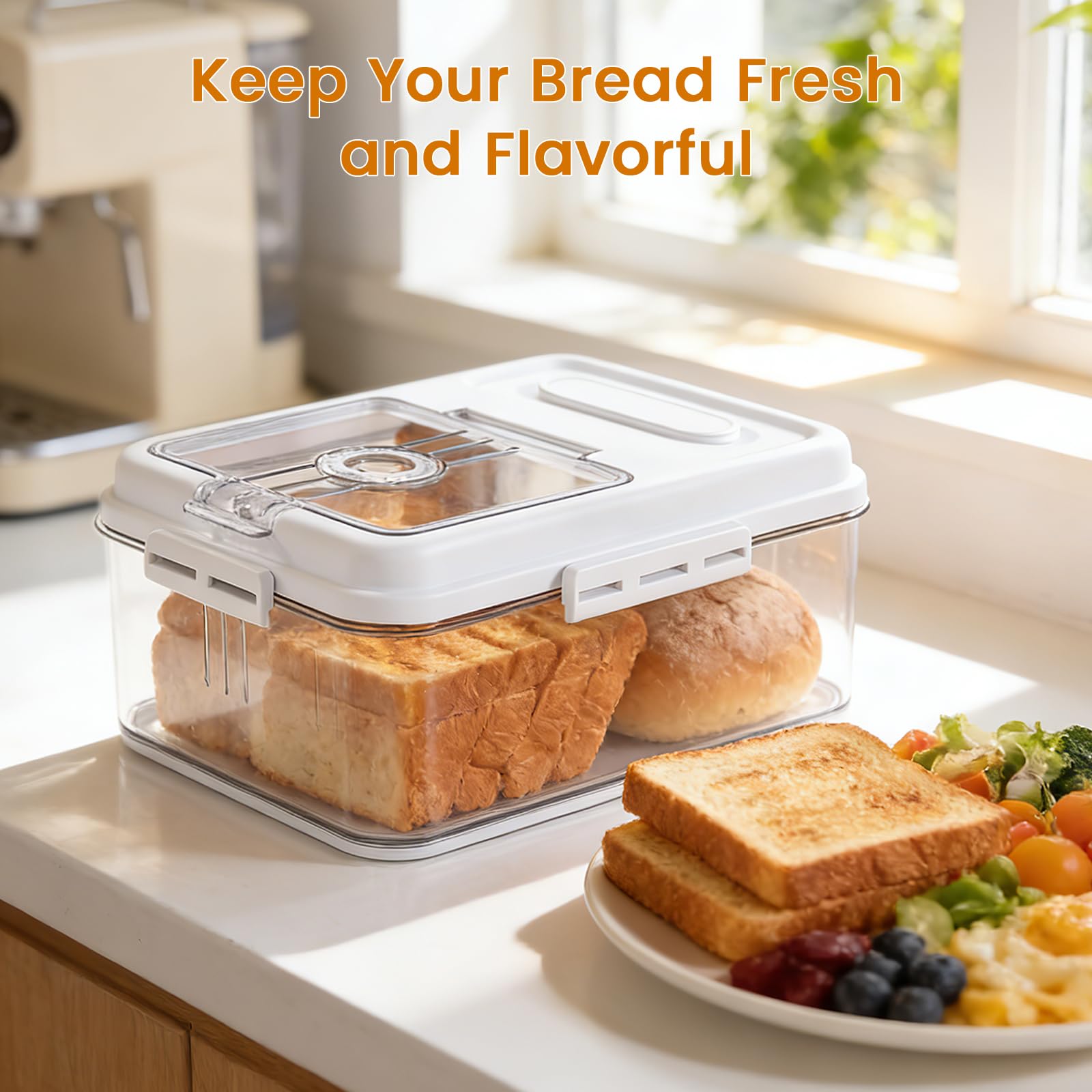 Dynta Brotbox für Küche, Arbeitsplatte, luftdichter Brotbehälter mit Deckel, Zeiterfassung, Kunststoff-Aufbewahrung für hausgemachtes Brot, Toast, Brot und Kekse, 2 Stück