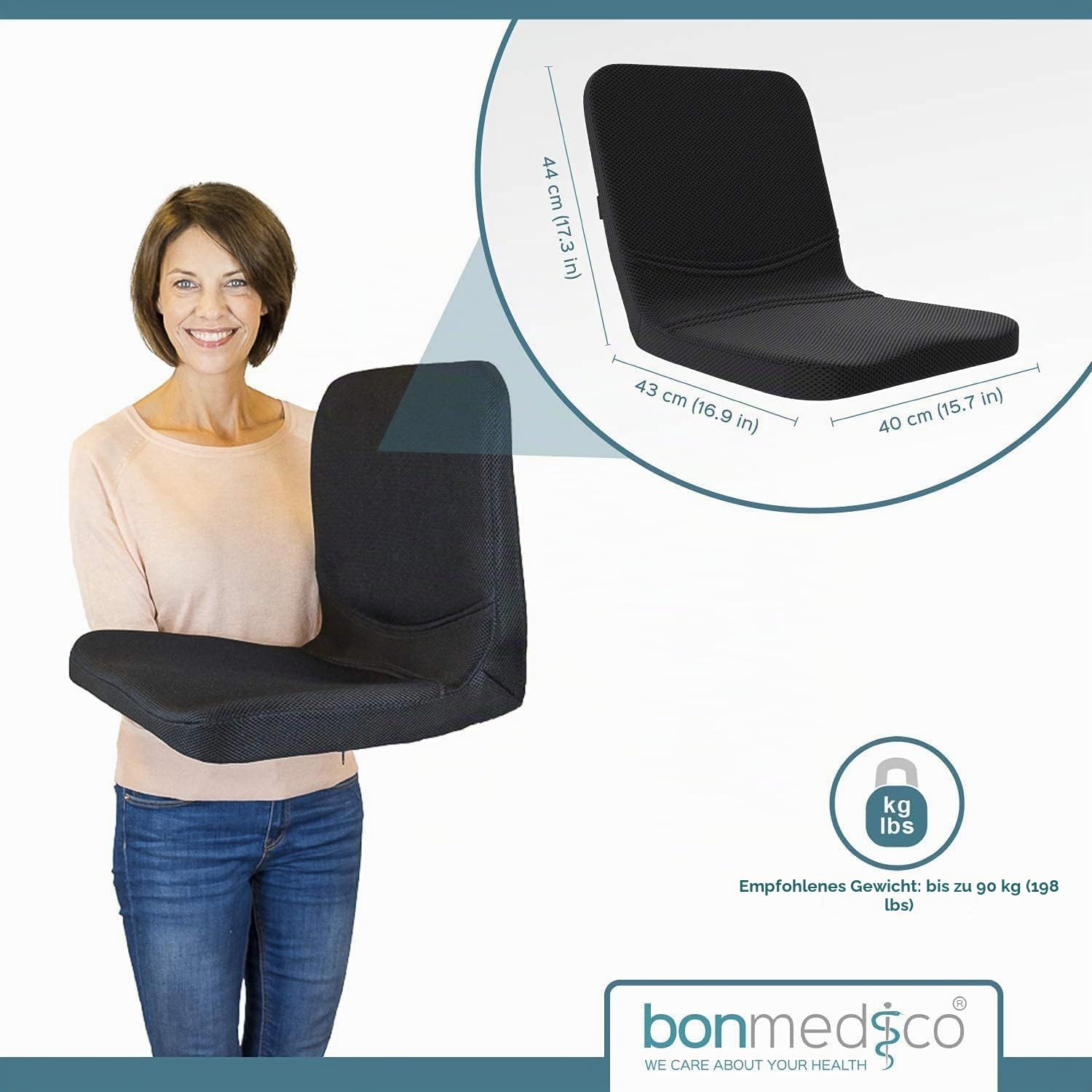bonmedico Orthopädisches Sitzkissen und Rückenkissen 2-in-1 | ergonomische Lordosenstütze mit hochflexiblem Schaumstoff für Bürostuhl, Auto und Zuhause, Ideal als Keilkissen